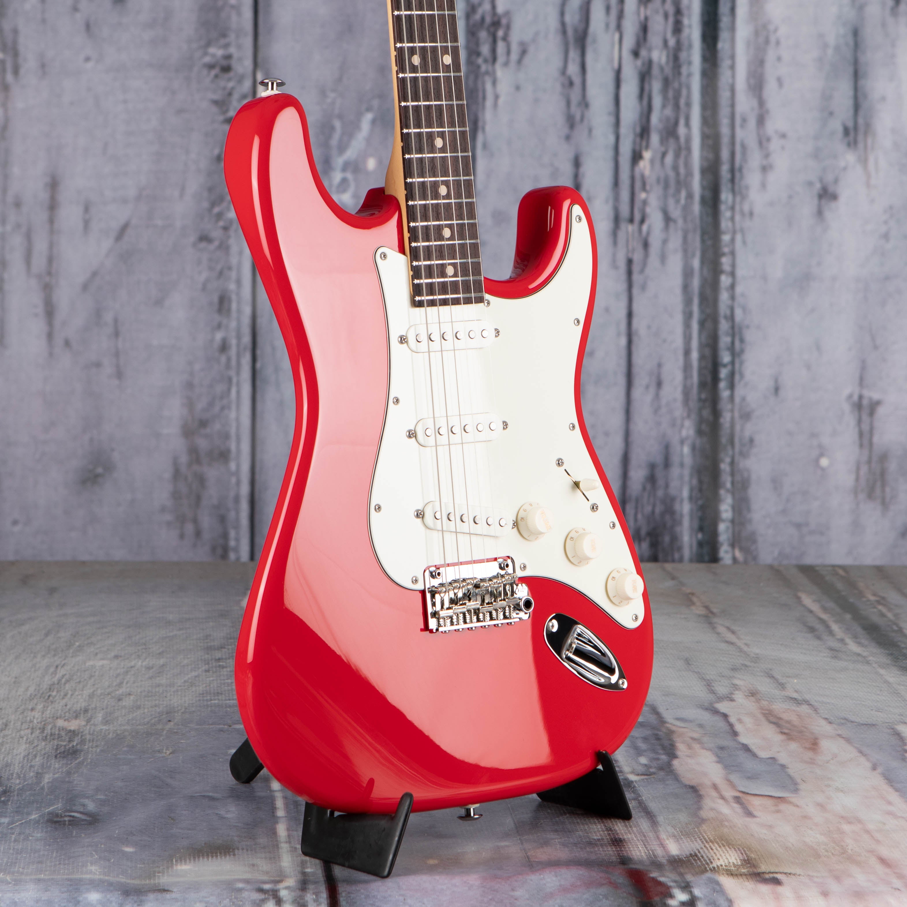 Suhr Classic S Electric Guitar, SSS, Porsche Red, angle