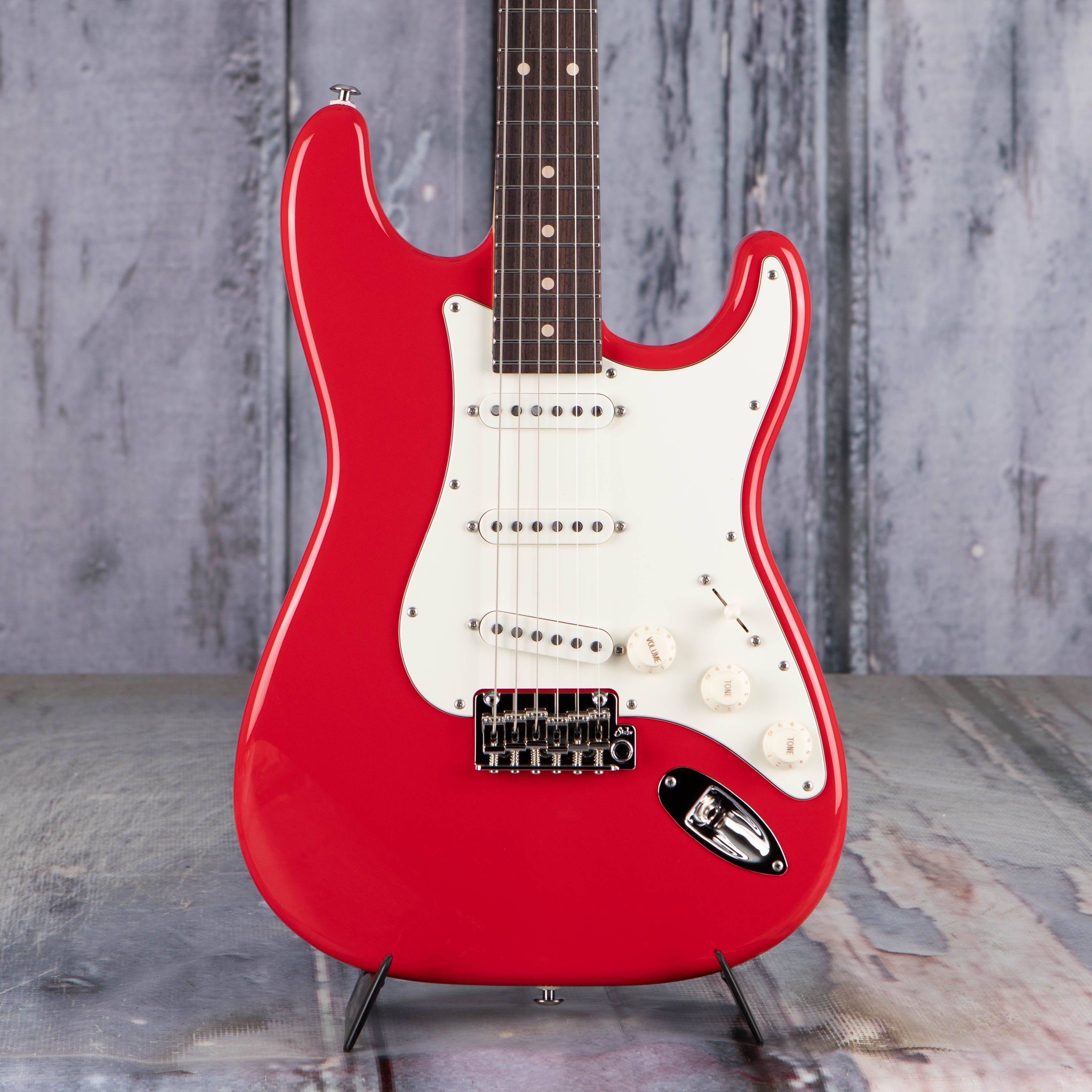 Suhr Classic S Electric Guitar, SSS, Porsche Red, front closeup