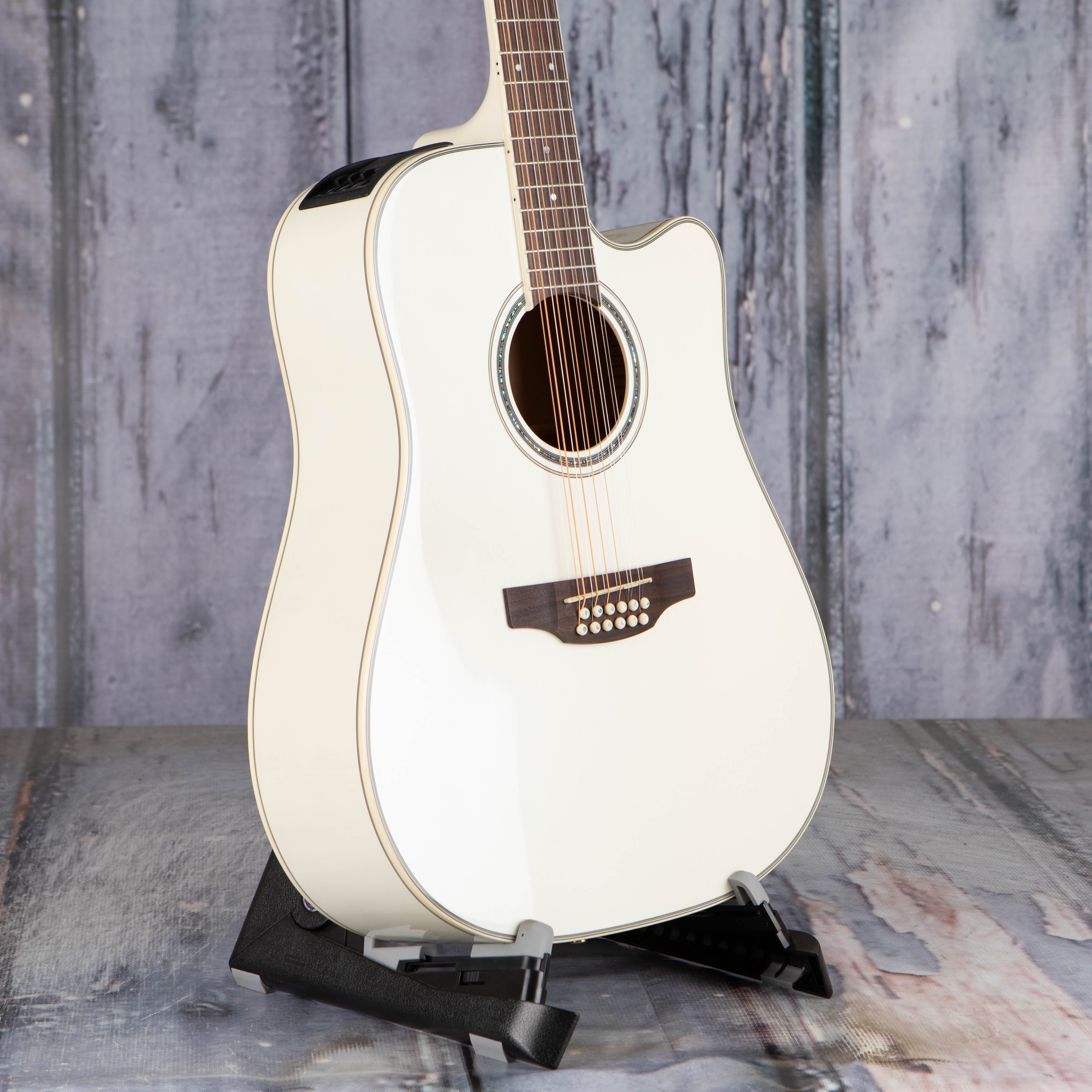 Takamaine GD37CE-12 12-String Acoustic/Electric Guitar, Pearl White, angle
