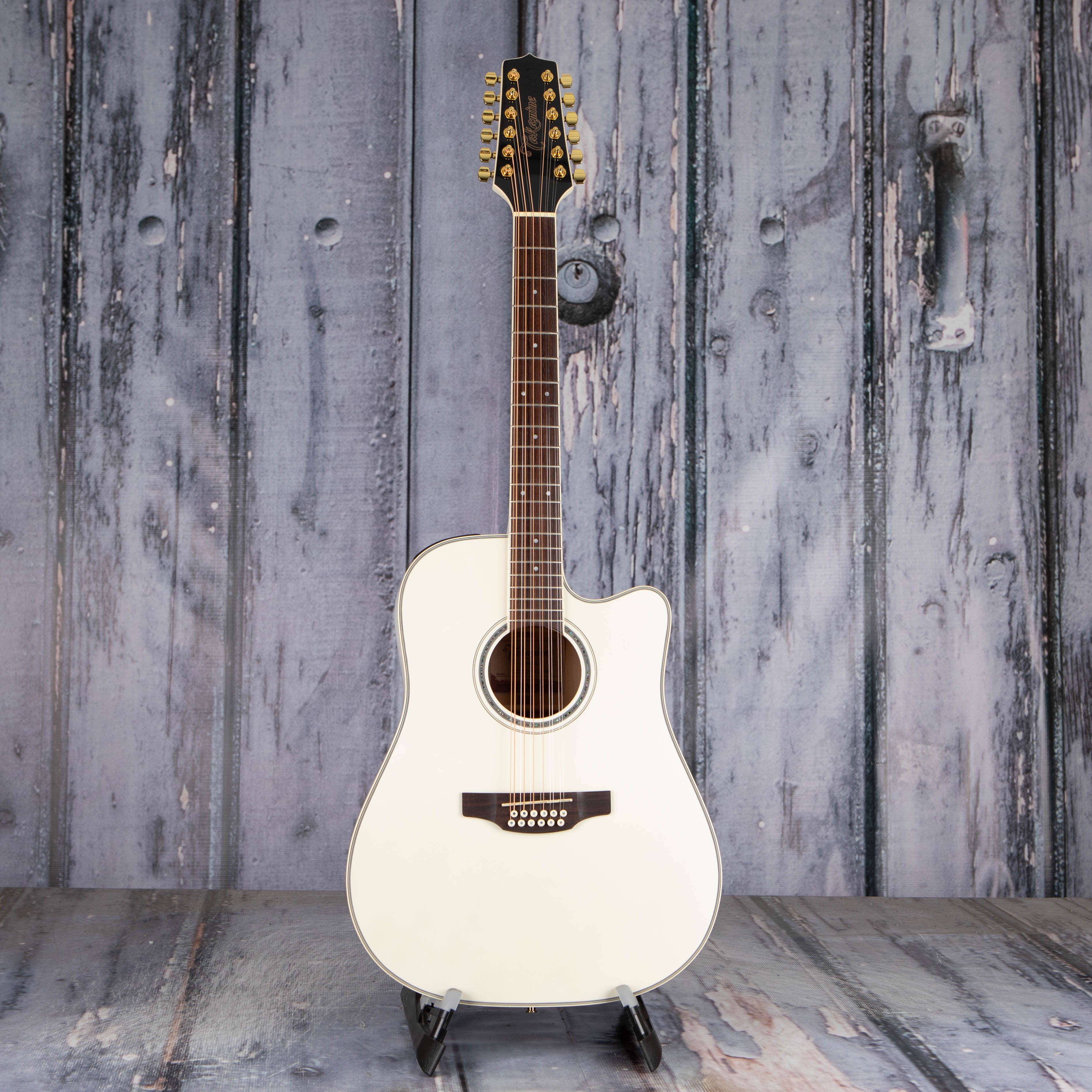 Takamaine GD37CE-12 12-String Acoustic/Electric Guitar, Pearl White, front