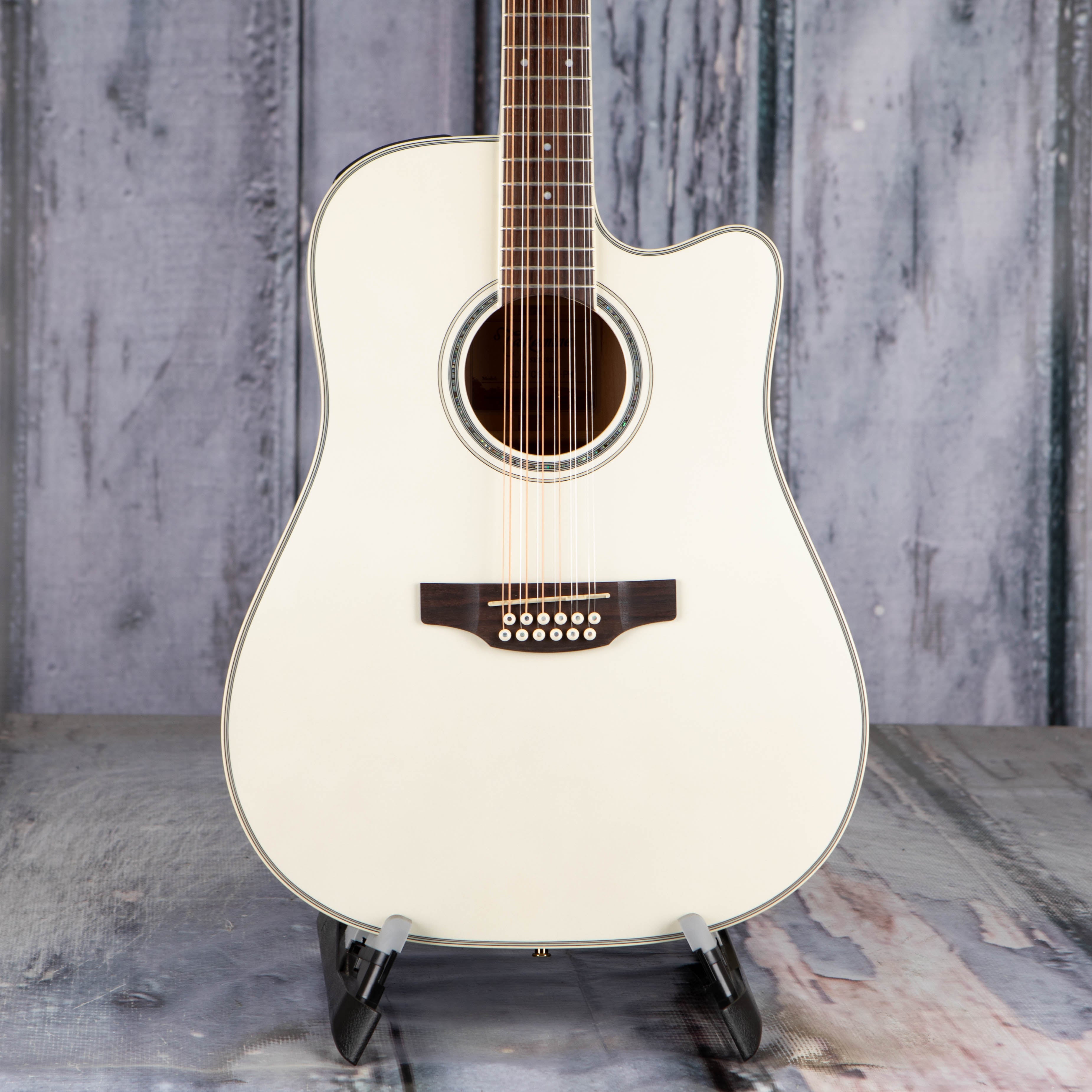 Takamaine GD37CE-12 12-String Acoustic/Electric Guitar, Pearl White, front closeup