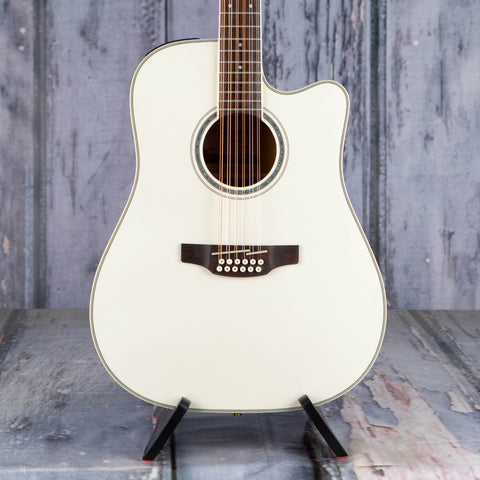Takamaine GD37CE-12 12-String Acoustic/Electric Guitar, Pearl White, front closeup