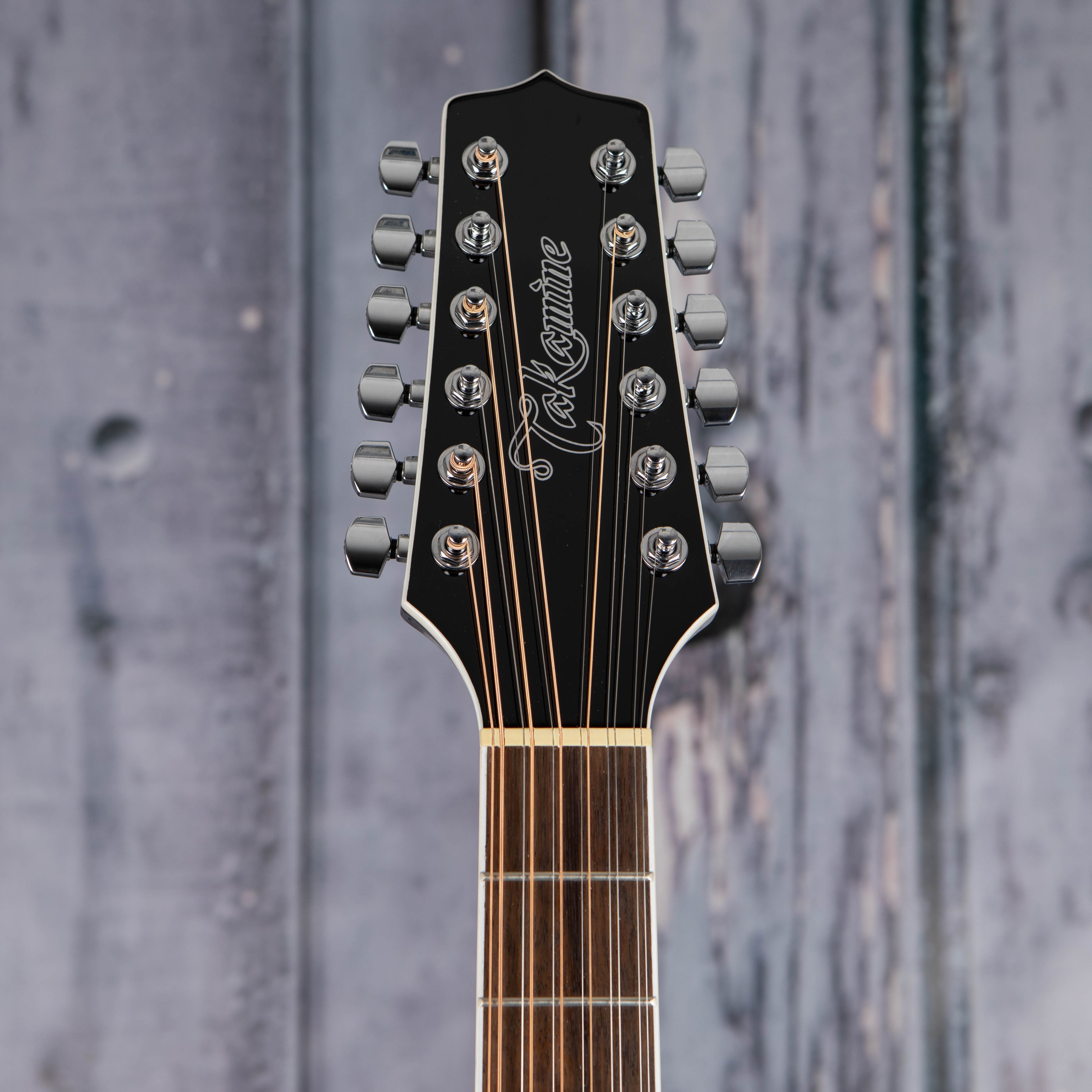 Takamine GD38CE 12-String Acoustic/Electric Guitar, Gloss Black, front headstock