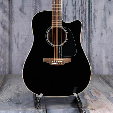 Takamine GD38CE 12-String Acoustic/Electric Guitar, Gloss Black, front closeup