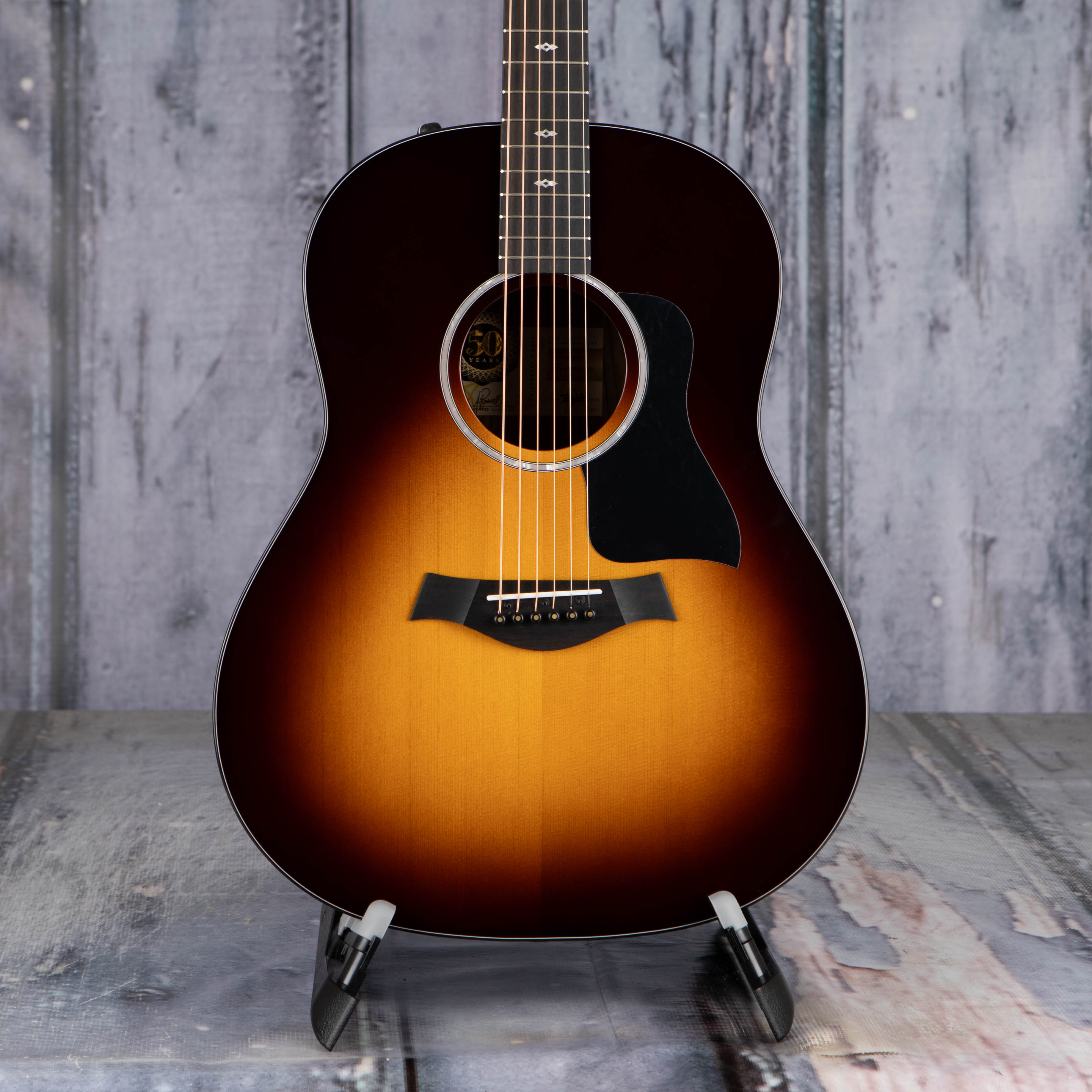 Taylor 50th Anniversary 217e-SB Plus LTD Acoustic/Electric Guitar, Tobacco Sunburst, front closeup