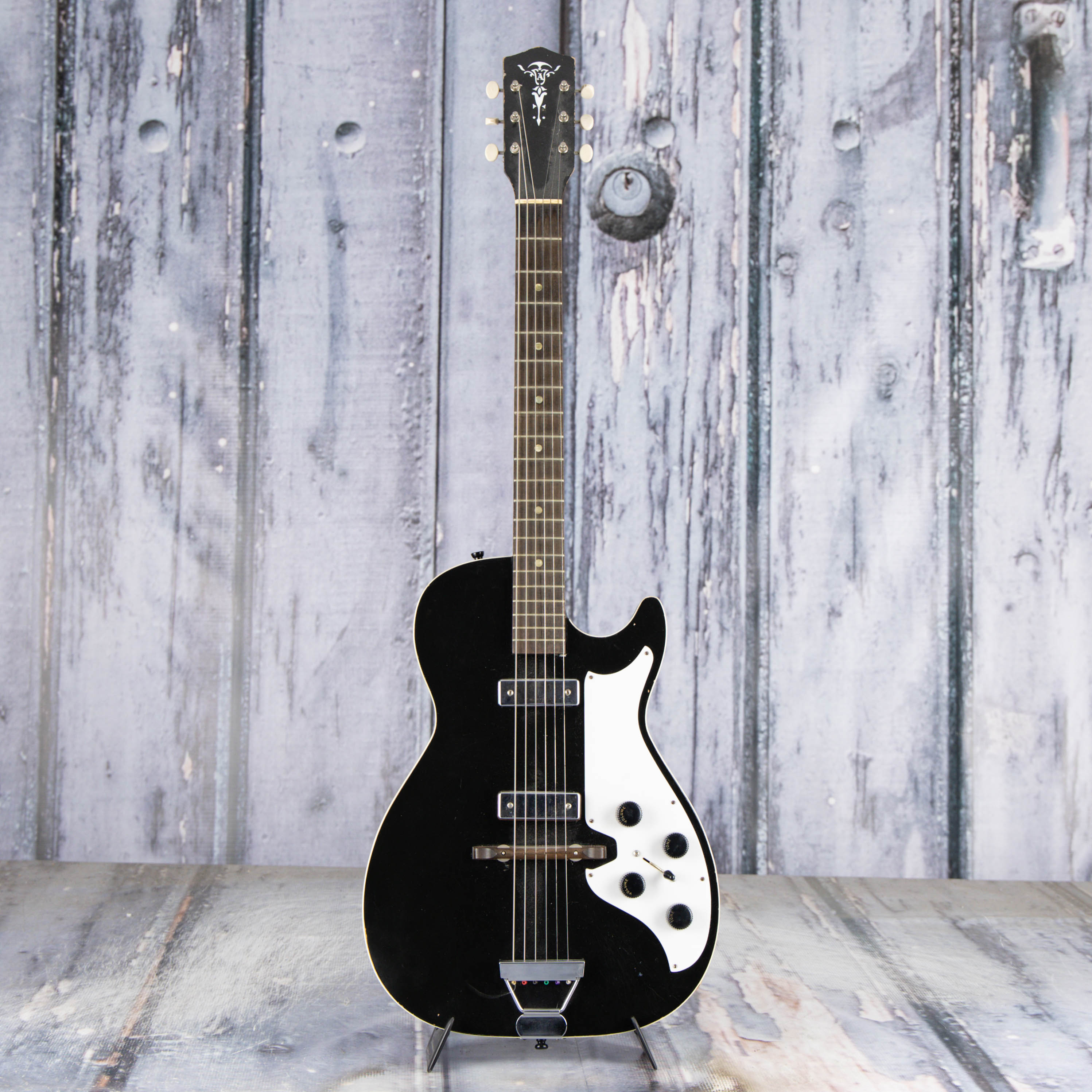 Used Airline Harmony Stratotone Electric Guitar, Black, front