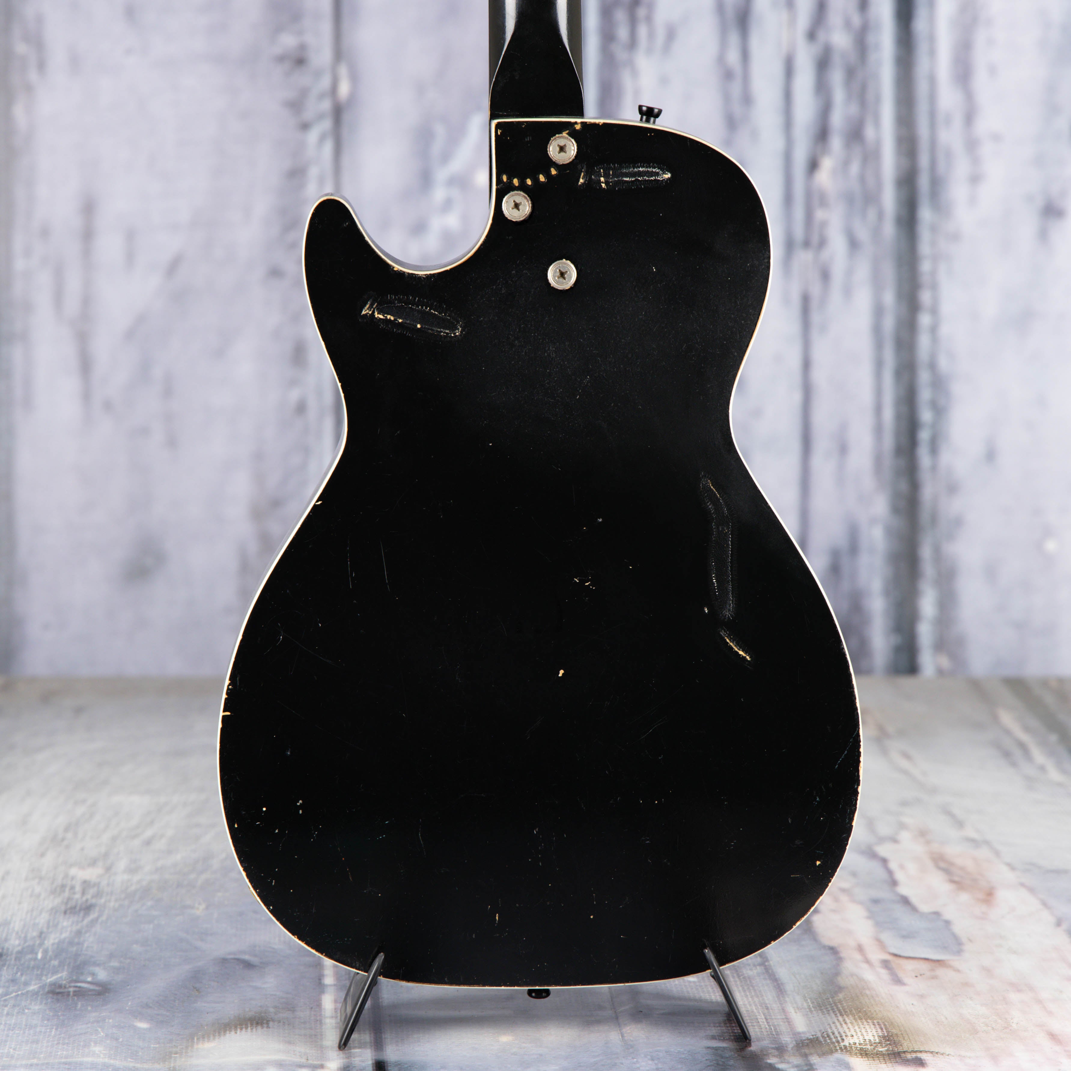 Used Airline Harmony Stratotone Electric Guitar, Black, back closeup