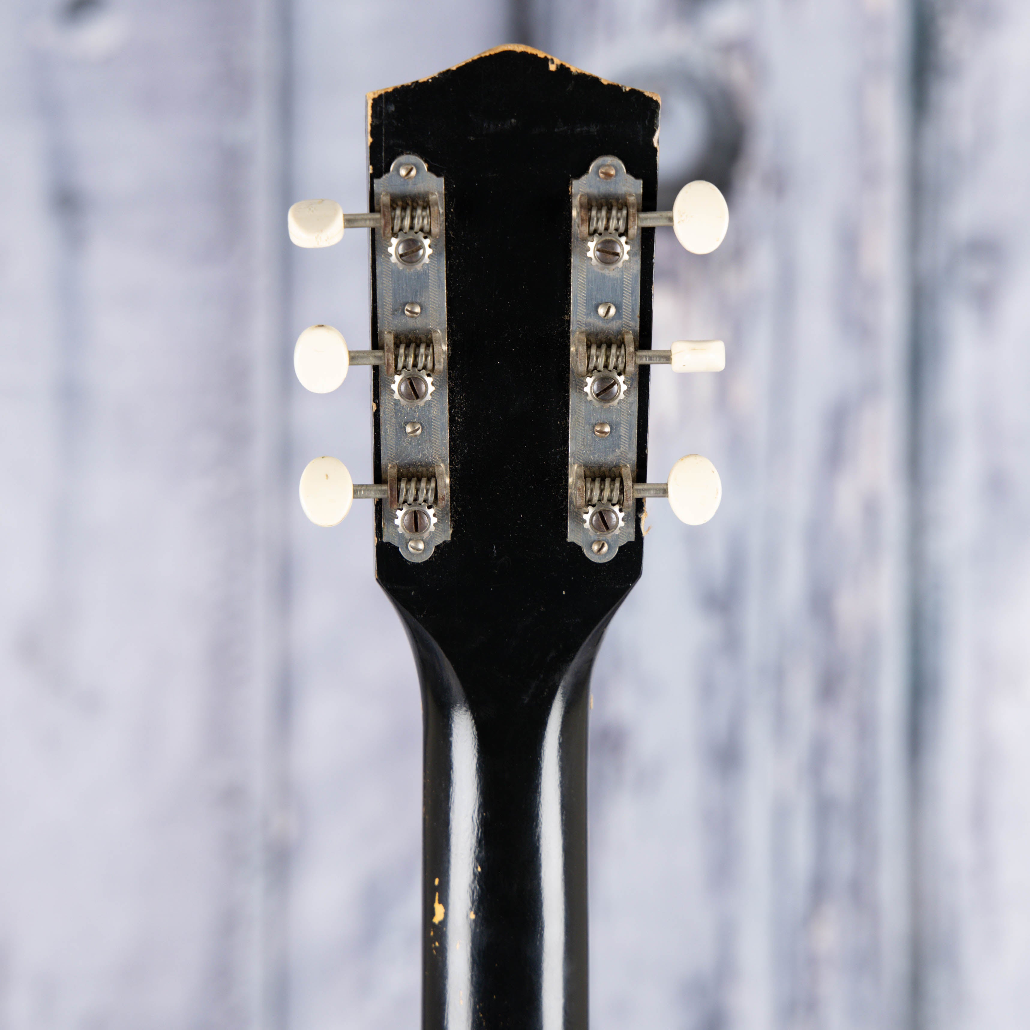 Used Airline Harmony Stratotone Electric Guitar, Black, back headstock