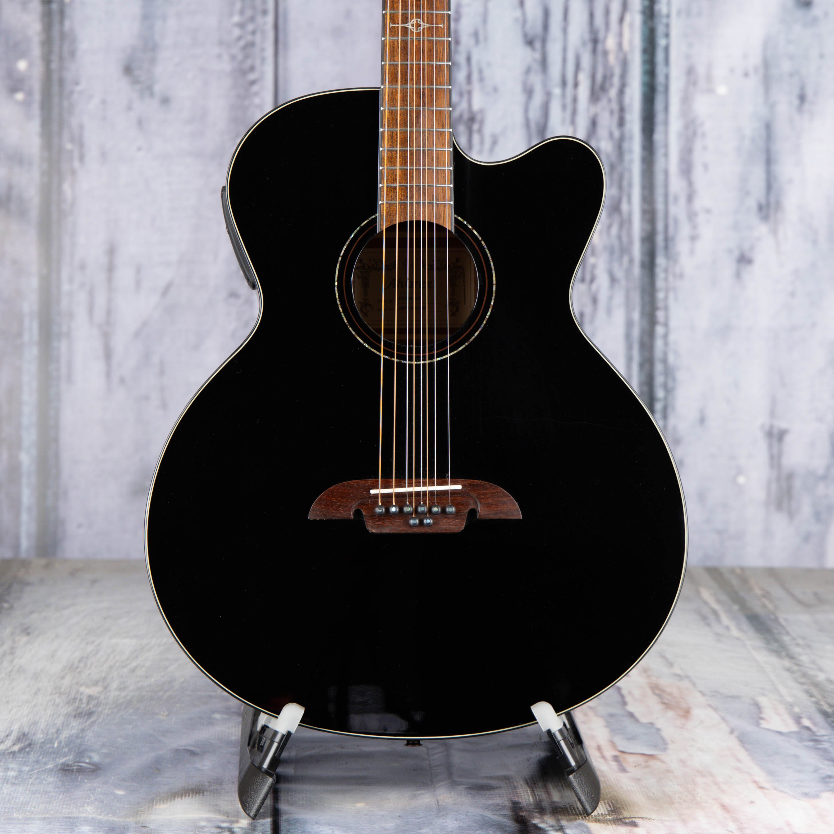 Used Alvarez ABT600E 8-String Baritone Acoustic/Electric Guitar, Black, front closeup