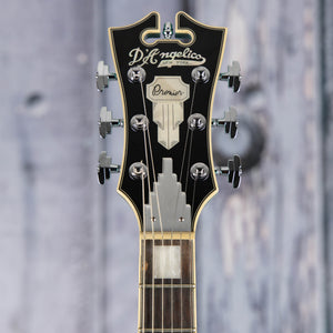 Used D'Angelico Premier DC Boardwalk P90 Semi-Hollowbody Guitar, Turquoise, front headstock