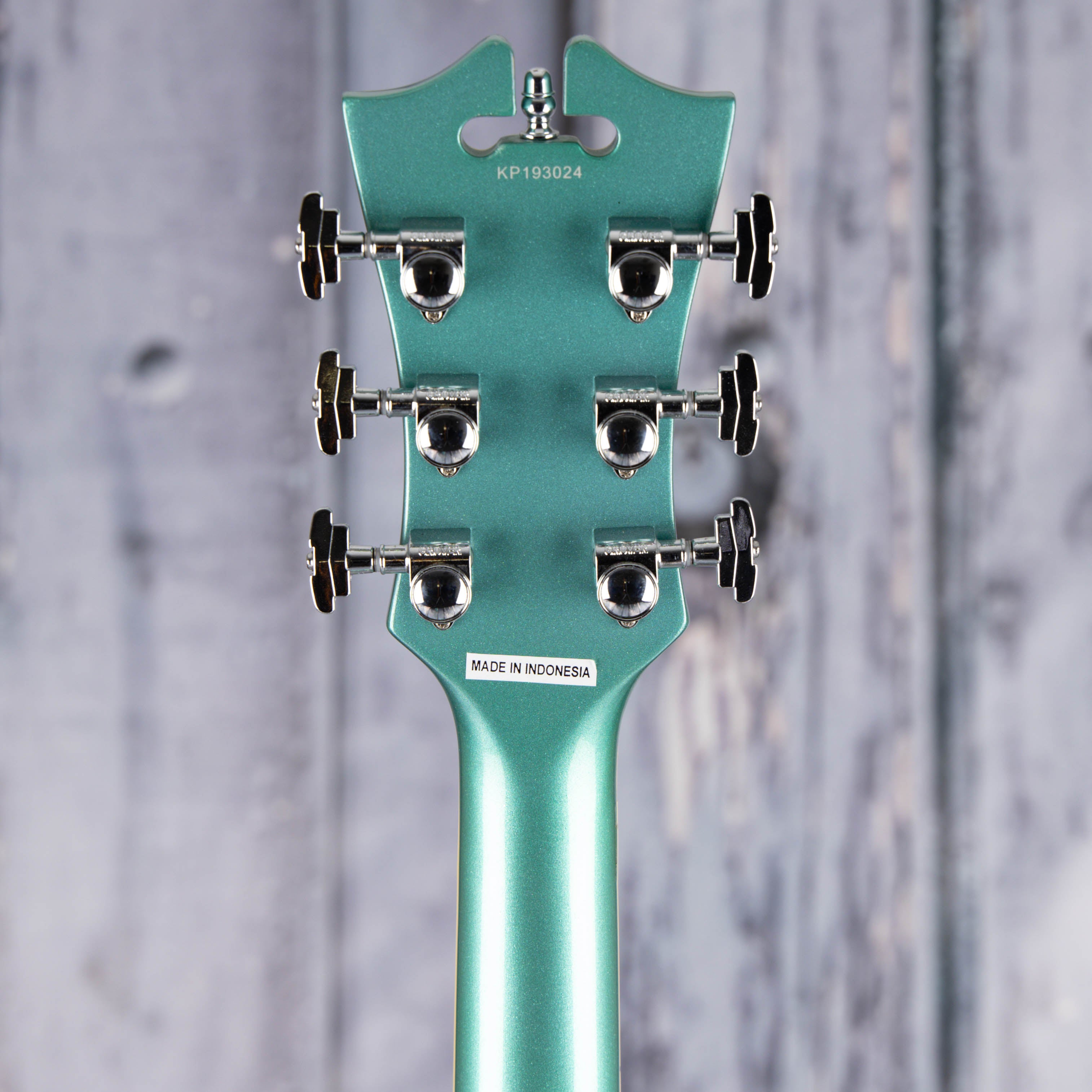 Used D'Angelico Premier DC Boardwalk P90 Semi-Hollowbody Guitar, Turquoise, back headstock