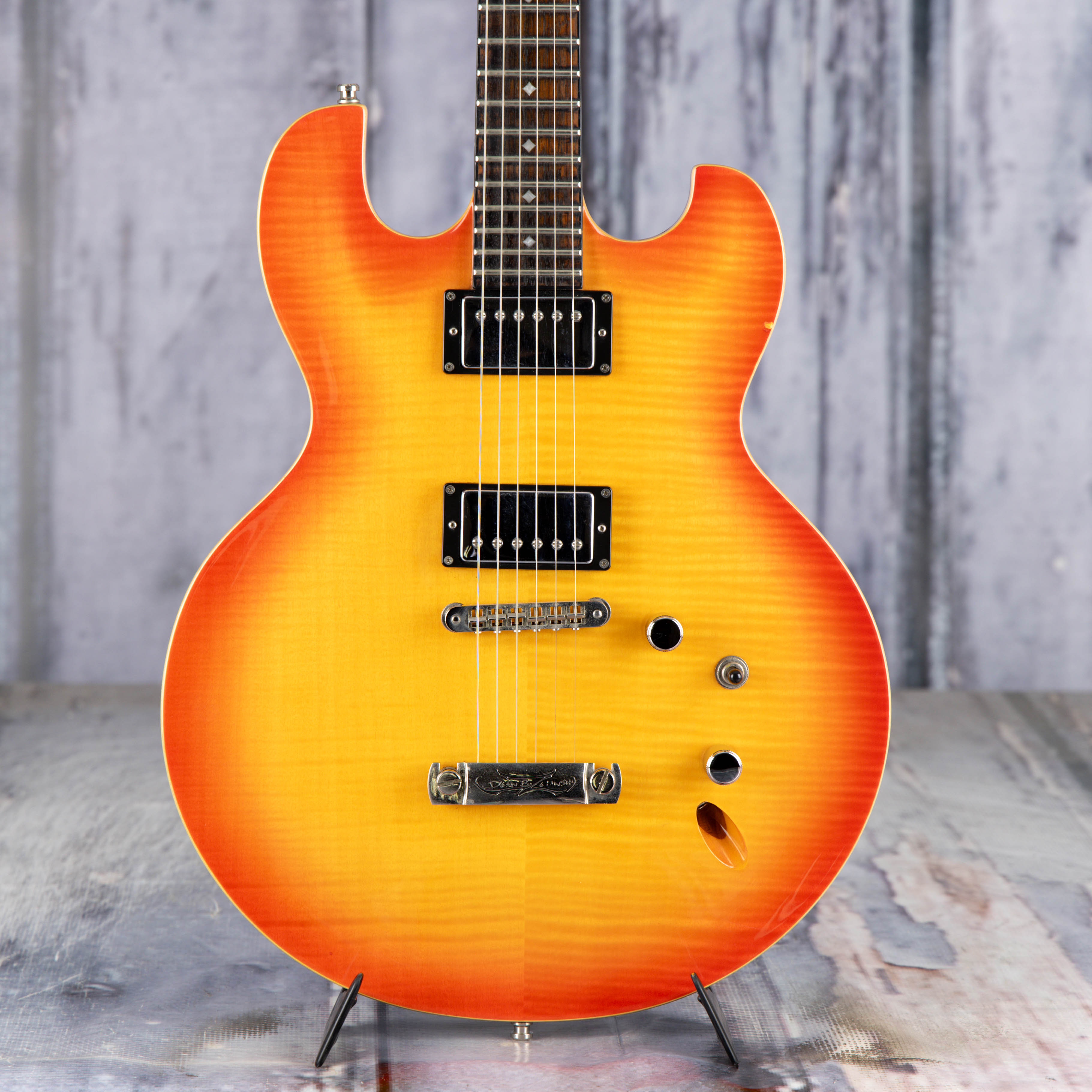 Used DBZ Imperial Electric Guitar, Cherry Sunburst, front closeup