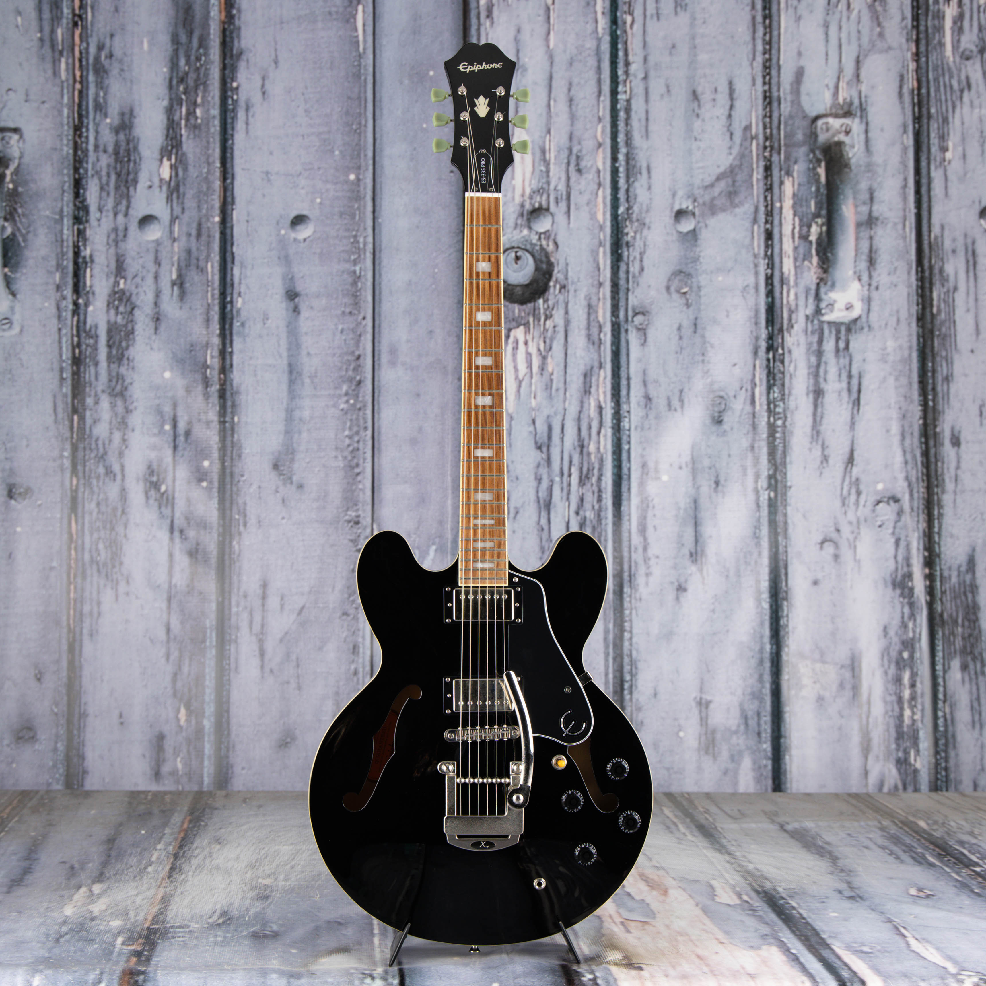 Used Epiphone ES-335 PRO Semi-Hollowbody Guitar, Ebony, front