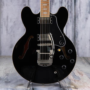 Used Epiphone ES-335 PRO Semi-Hollowbody Guitar, Ebony, front closeup