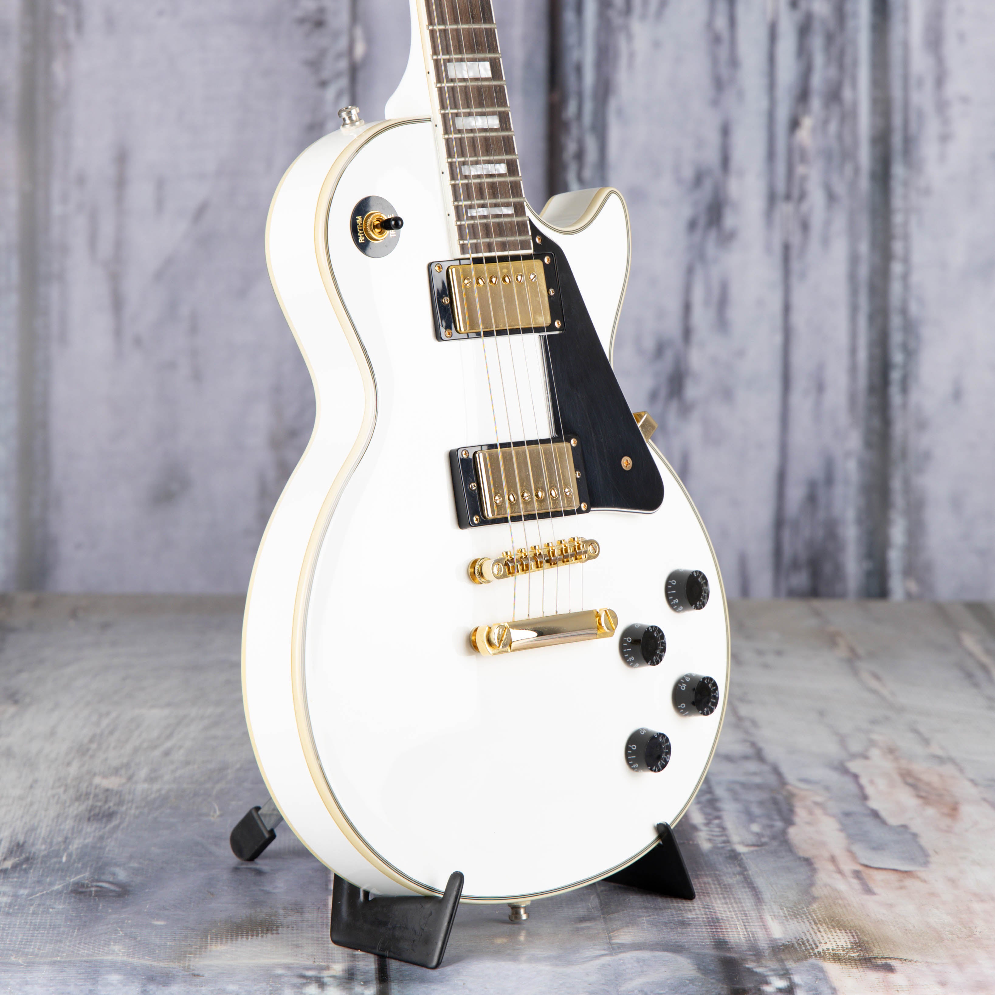Used Epiphone Les Paul Custom PRO Electric Guitar, Alpine White, angle