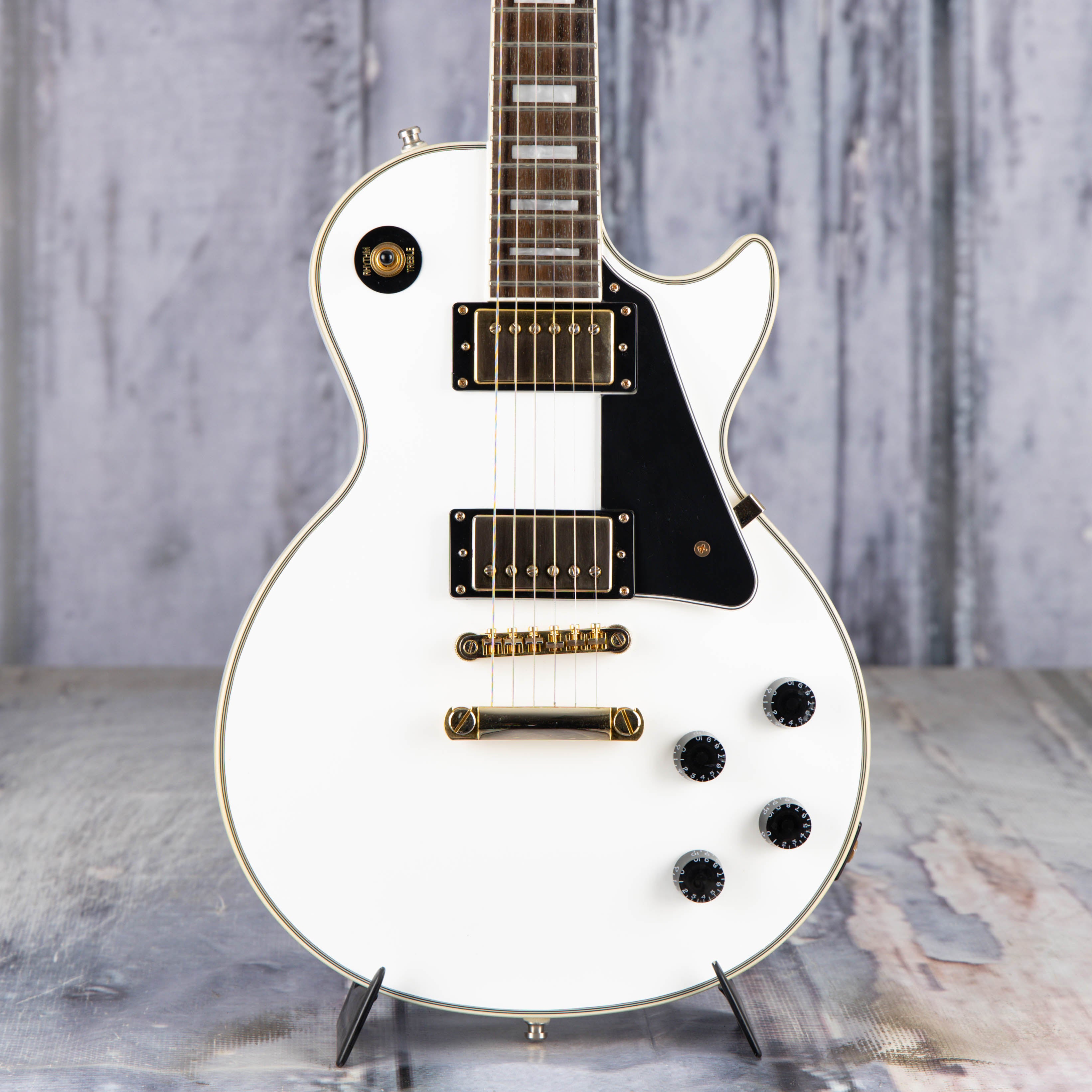 Used Epiphone Les Paul Custom PRO Electric Guitar, Alpine White, front closeup