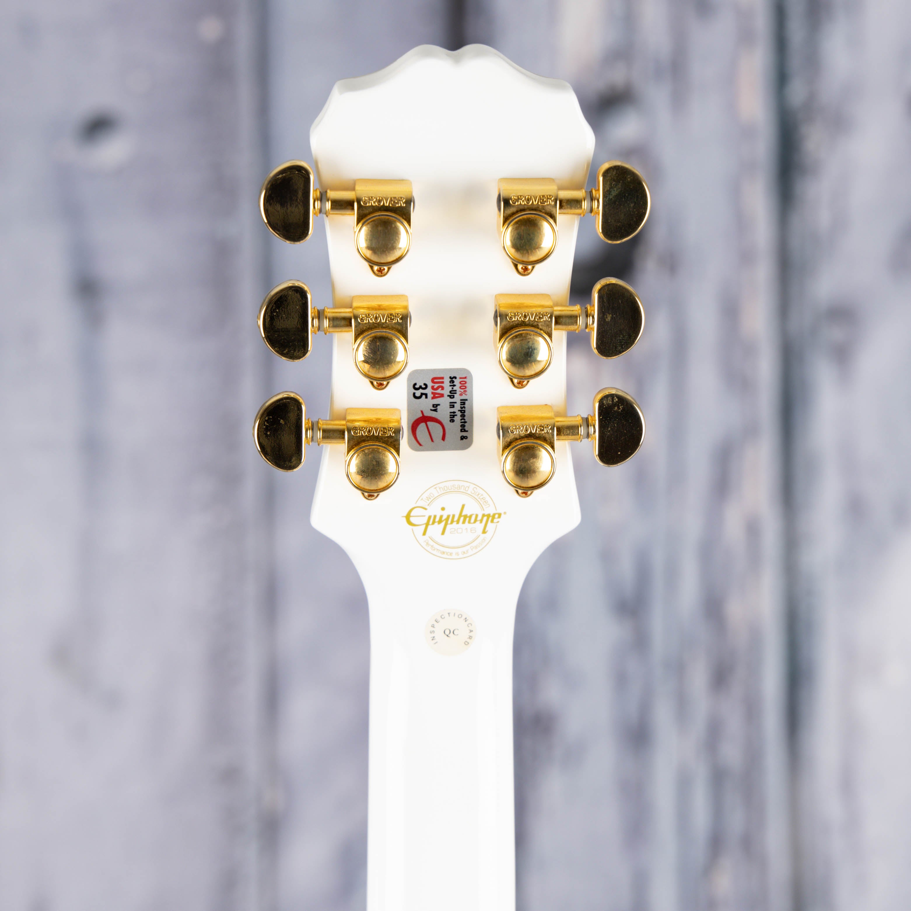 Used Epiphone Les Paul Custom PRO Electric Guitar, Alpine White, back headstock