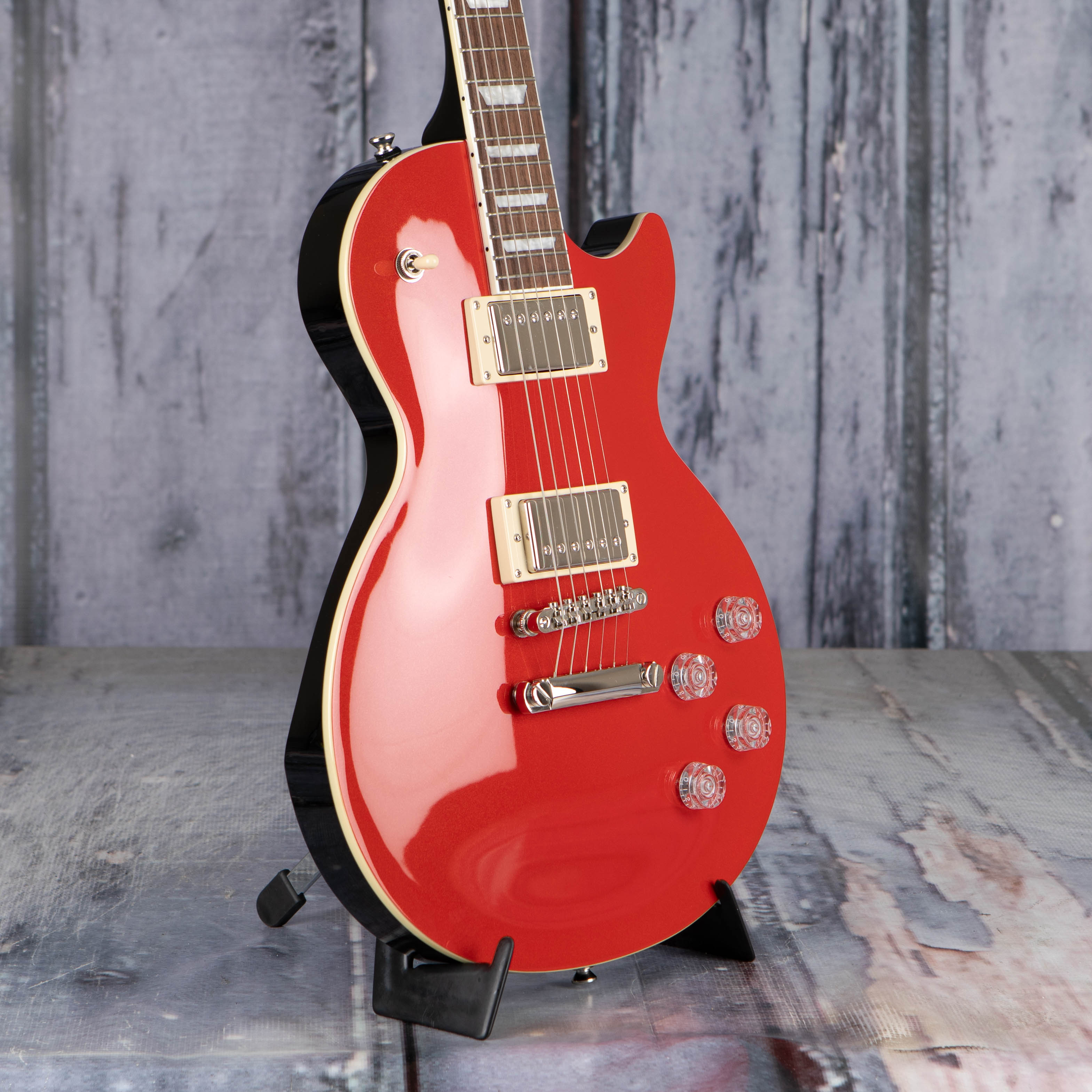 Used Epiphone Les Paul Muse Electric Guitar, 2022, Scarlet Red Metallic, angle