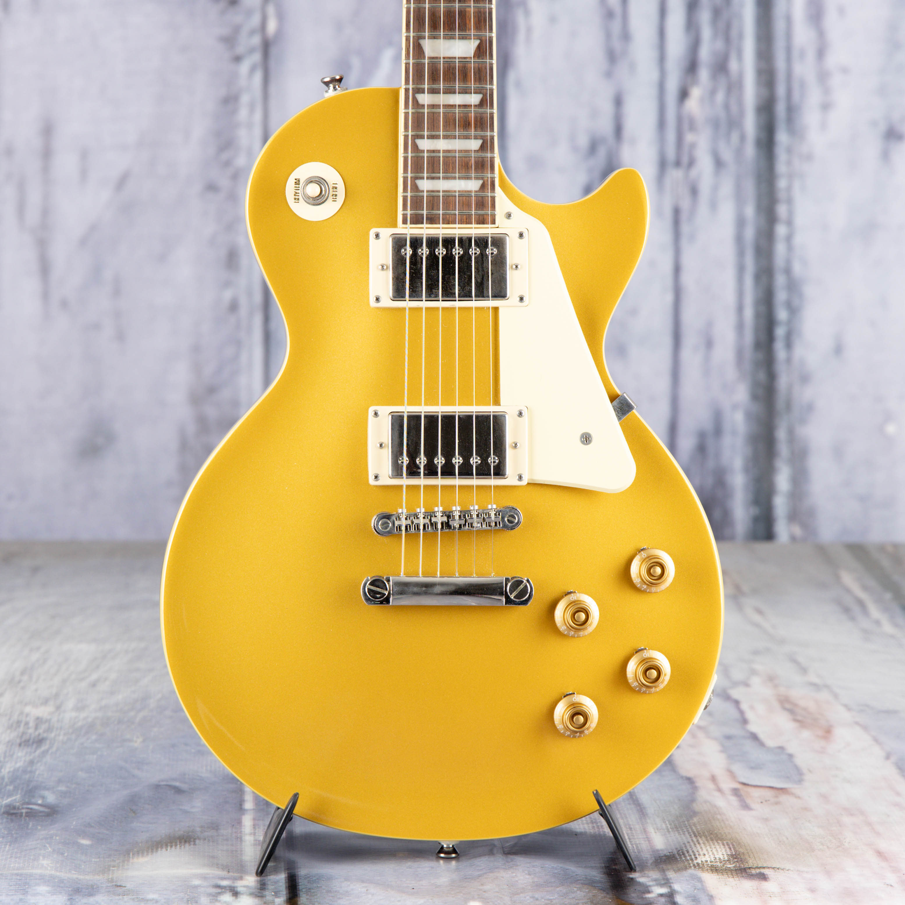 Used Epiphone Les Paul Standard Electric Guitar, Gold Top, front closeup