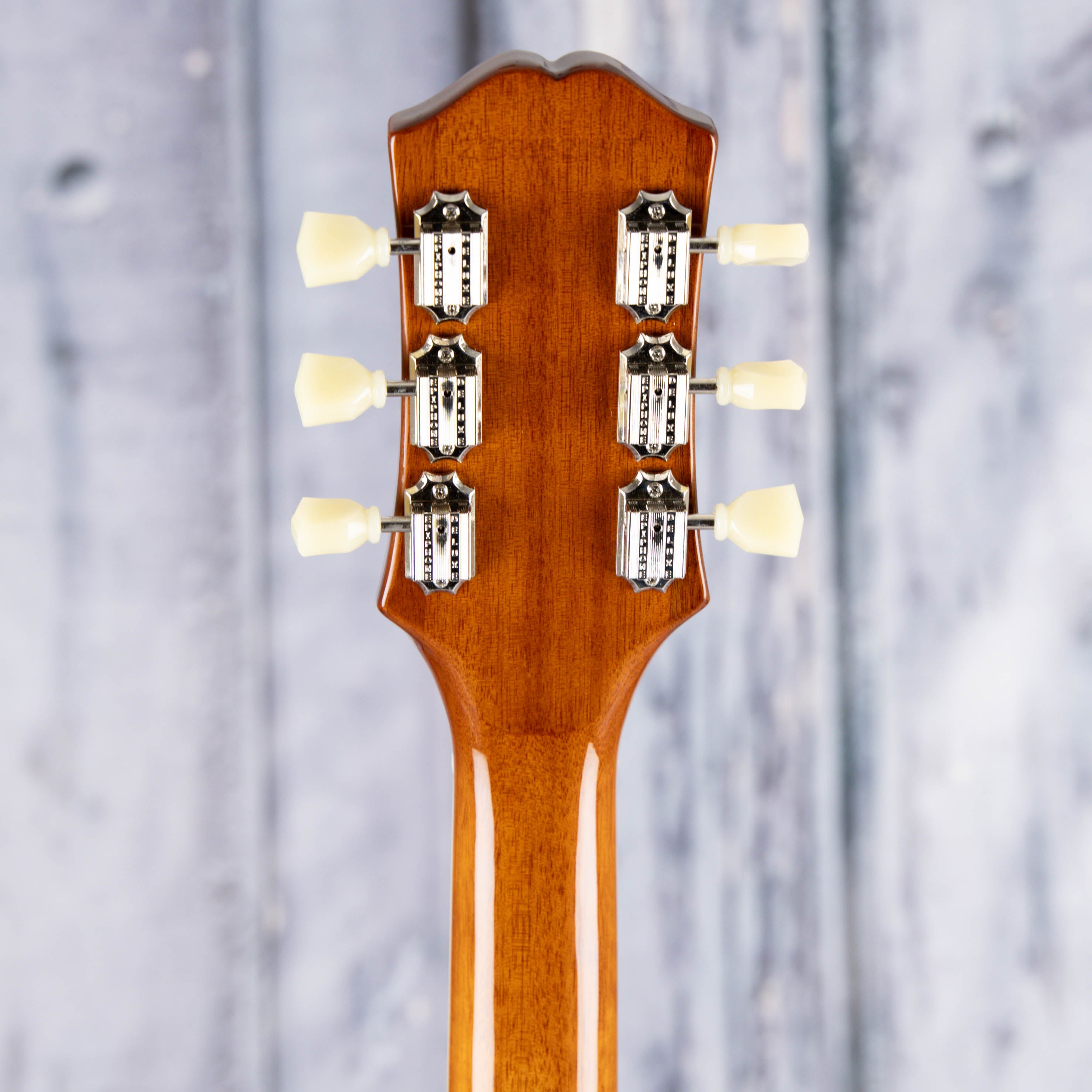 Used Epiphone Les Paul Standard Electric Guitar, Gold Top, back headstock