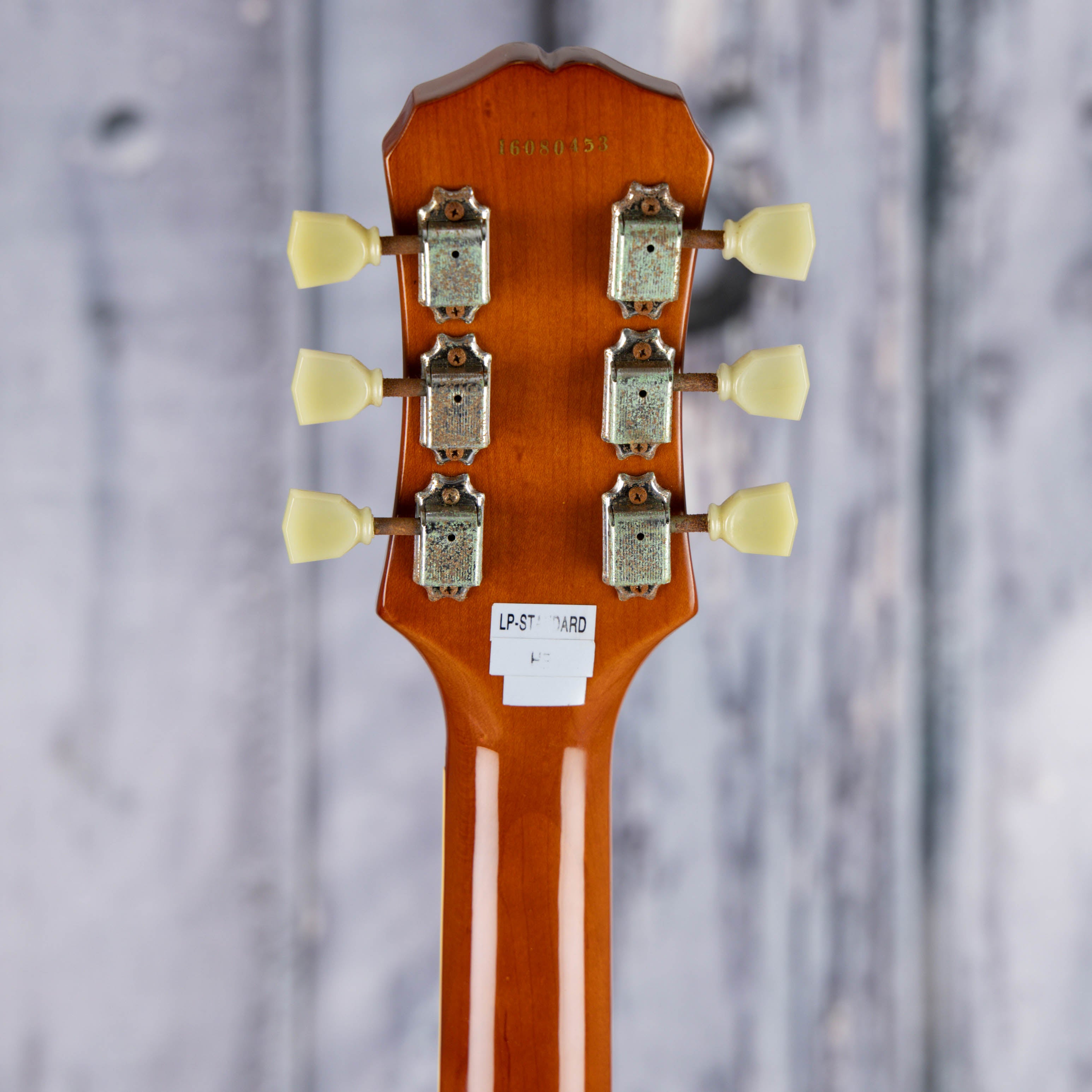 Used Epiphone Les Paul Standard Electric Guitar, Honeyburst, back headstock