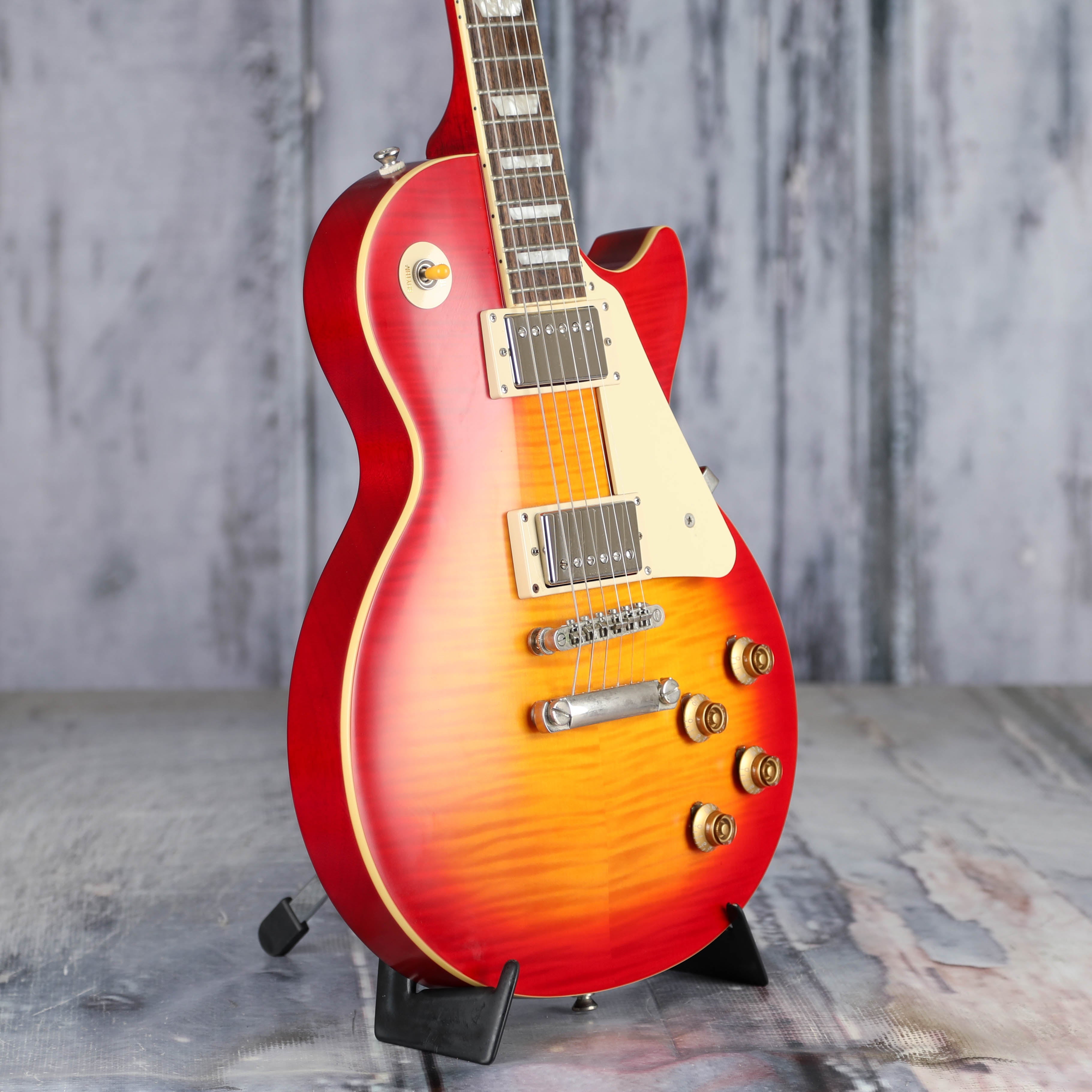 Used Epiphone Limited Edition 1959 Les Paul Standard Electric Guitar, Aged Dark Cherry Burst, angle