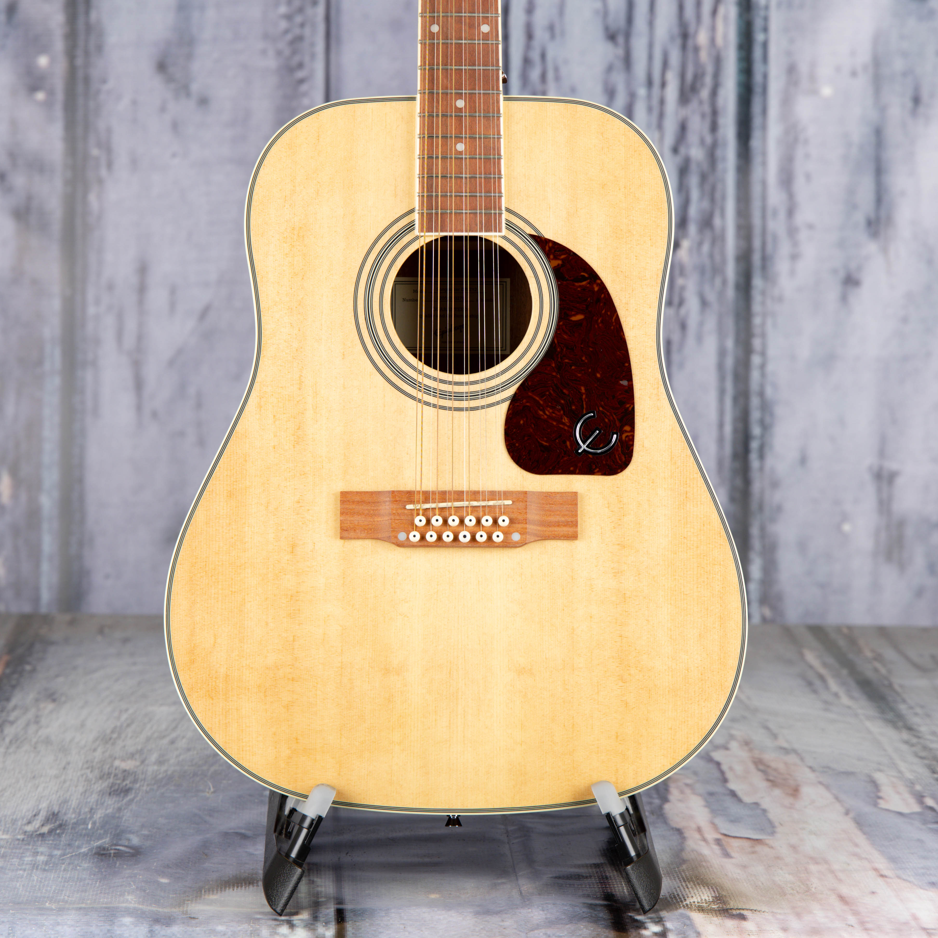 Used Epiphone Songmaker DR-212 12-String Acoustic Guitar, Natural, front closeup