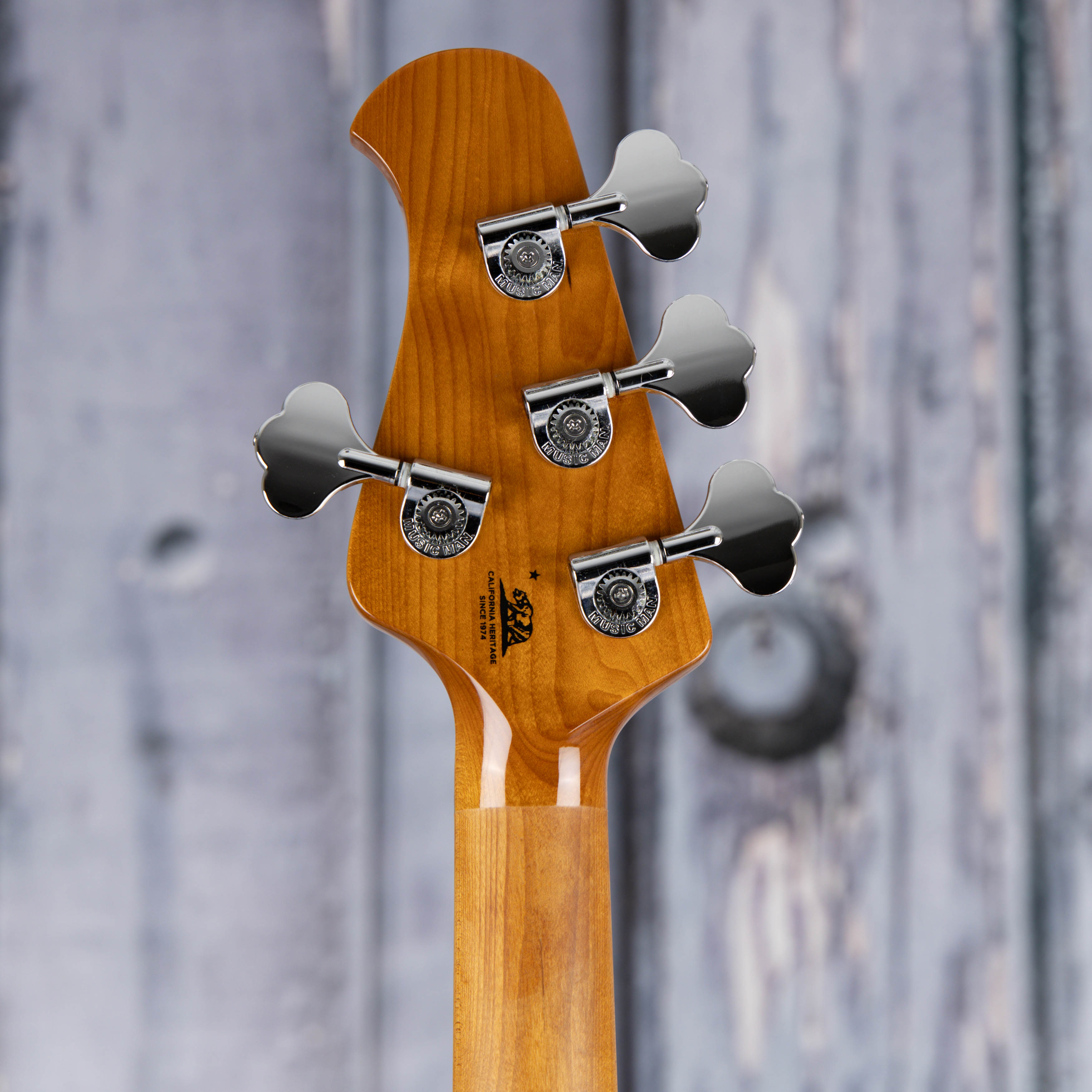 Used Ernie Ball Music Man StingRay Special Electric Bass Guitar, Snowy Night, back headstock