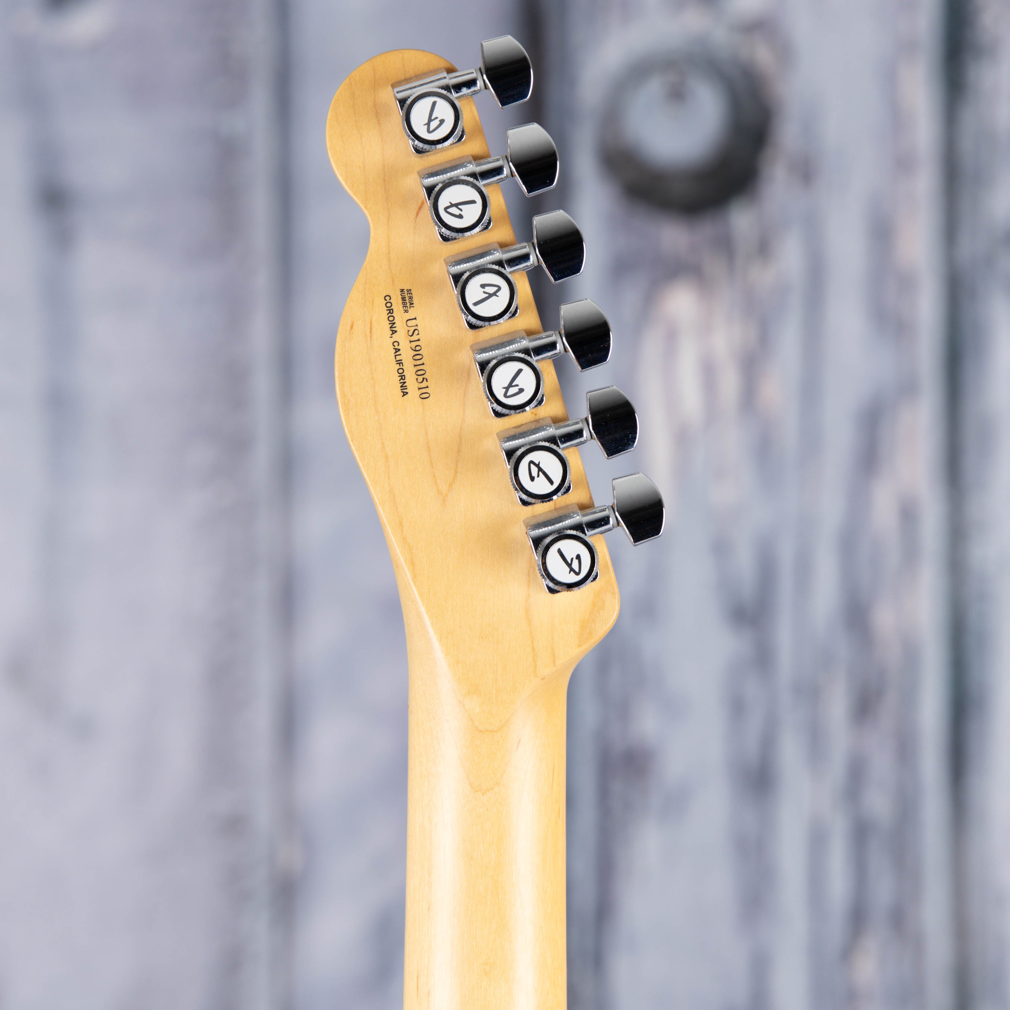Used Fender American Elite Telecaster Electric Guitar, 2019, Butterscotch Blonde, back headstock