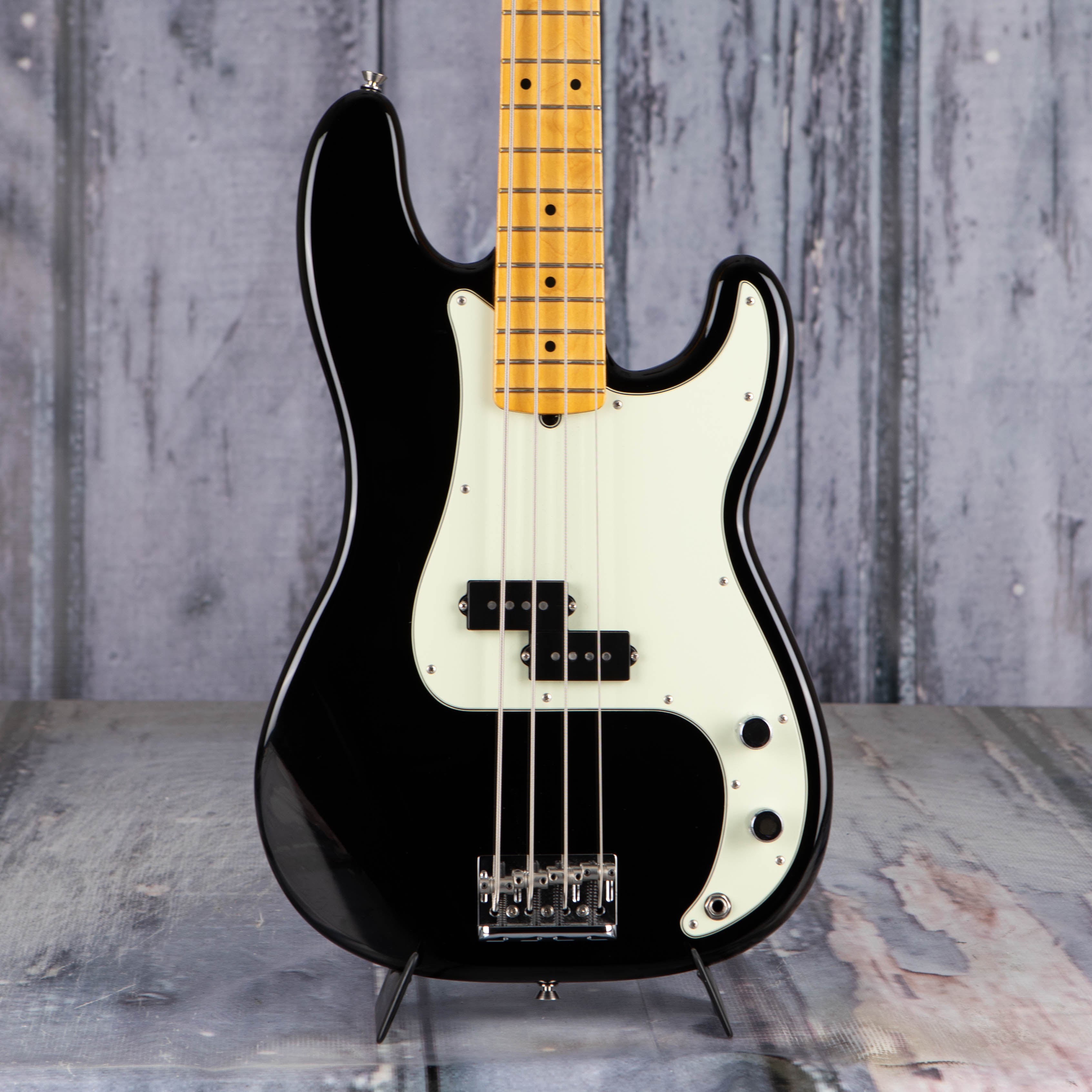 Used Fender American Professional II Precision Bass Guitar, 2021, Black, front closeup