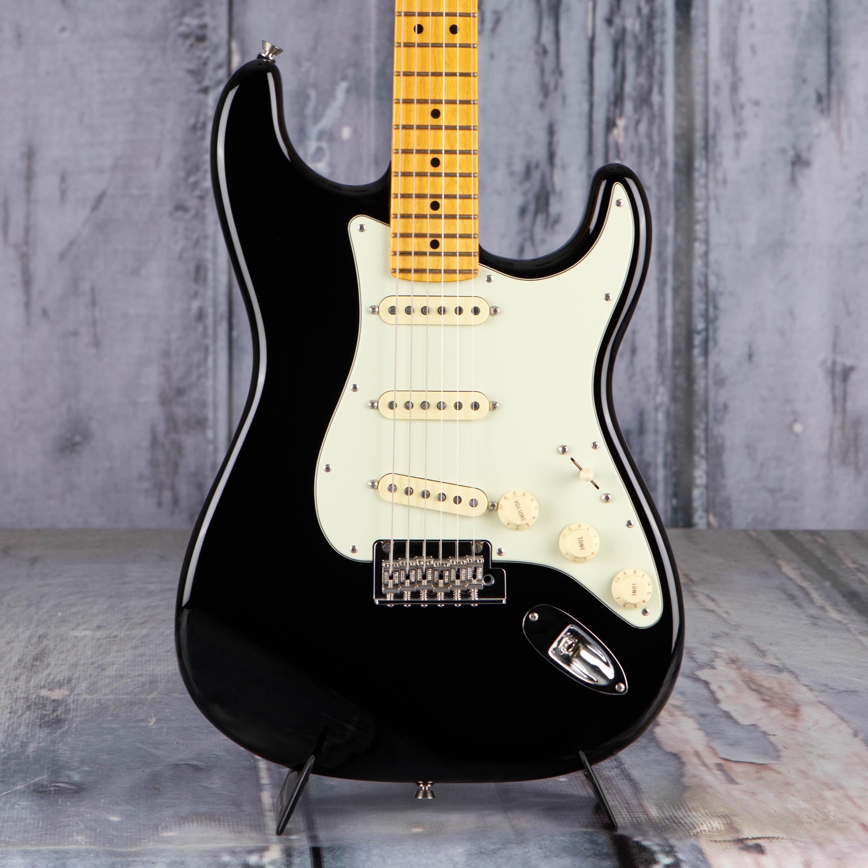 Used Fender American Professional II Stratocaster Electric Guitar, 2022, Black, front closeup