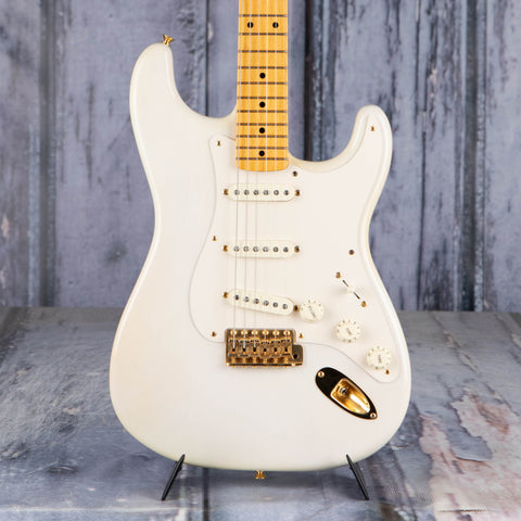 Used Fender American Vintage 1957 Commemorative Stratocaster Electric Guitar, 2007, White Blonde, front closeup