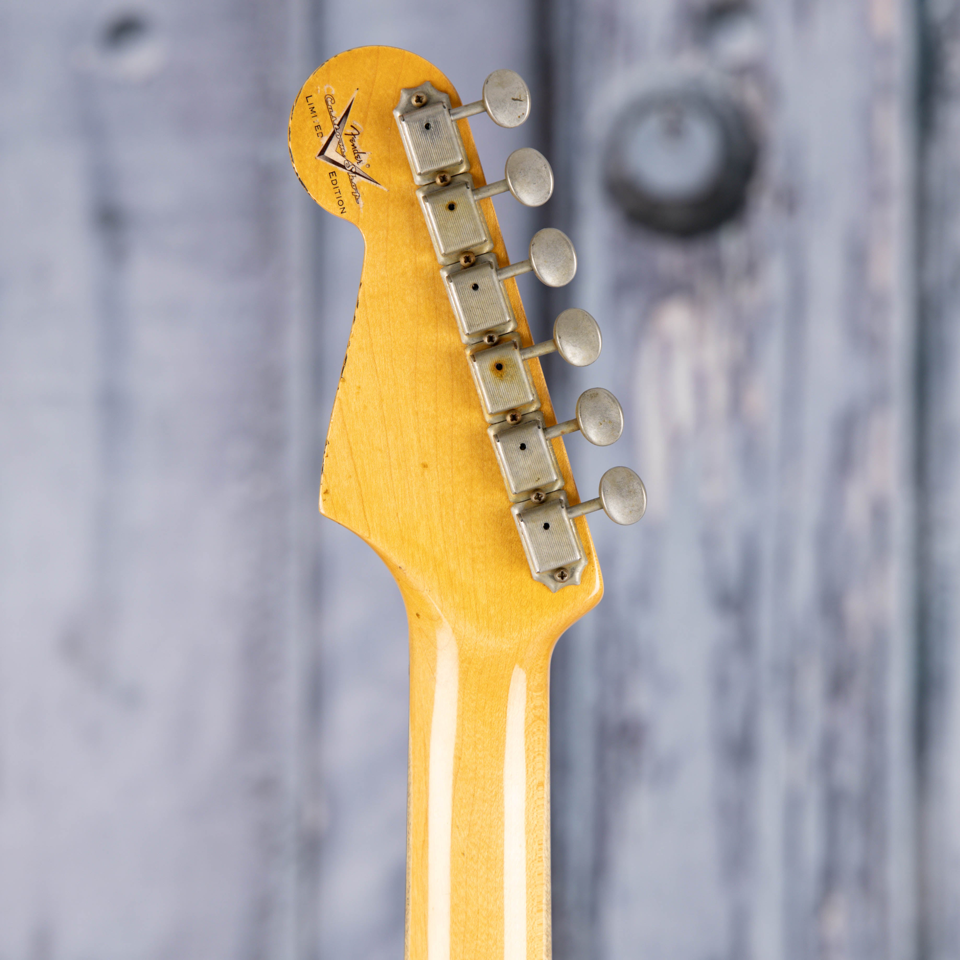 Used Fender Custom Shop 1959 Stratocaster Journeyman Relic Electric Guitar, 2005, Sea Foam Green, back headstock