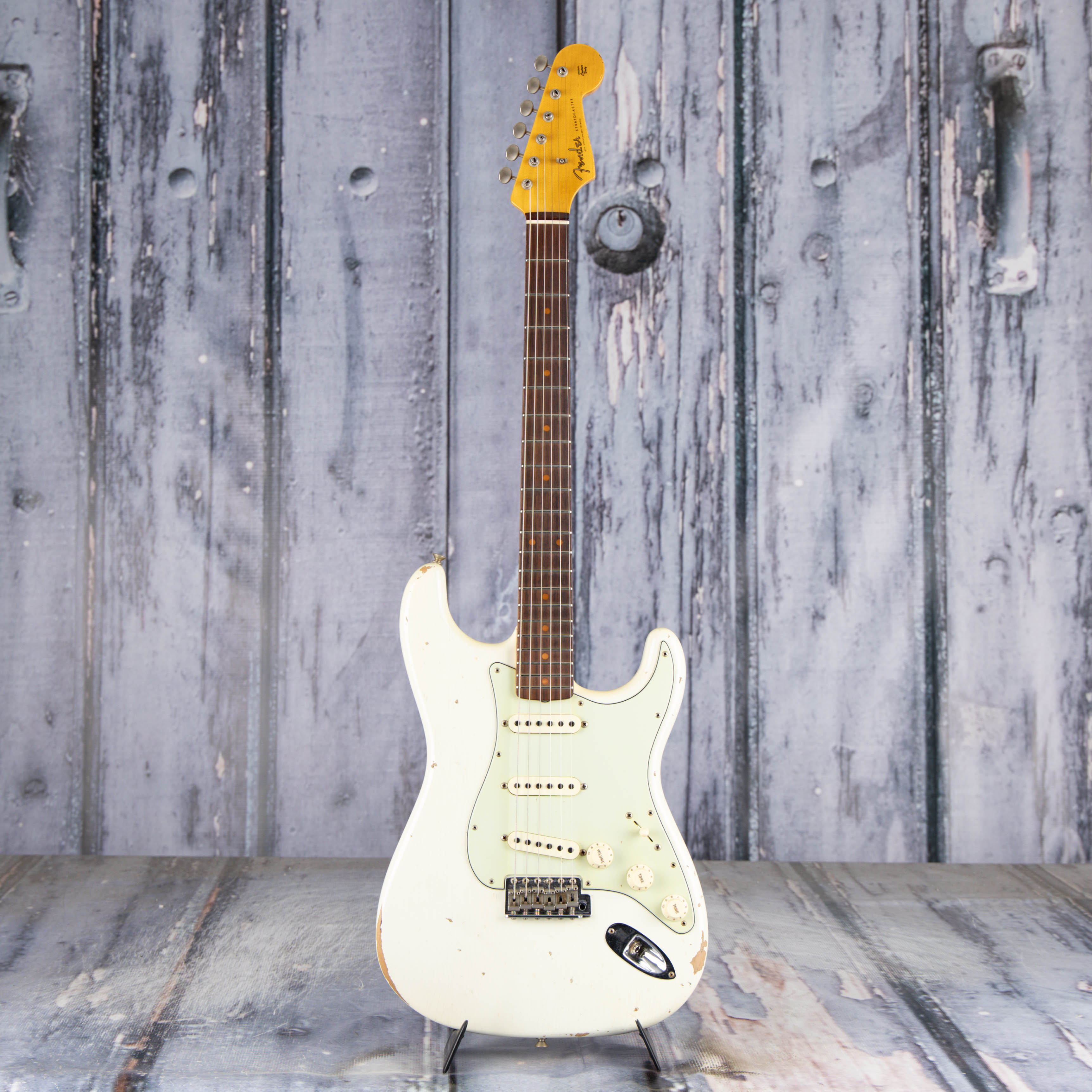 Used Fender Custom Shop 60s Stratocaster Relic Electric Guitar, 2017, Aged Olympic White, front