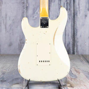 Used Fender Custom Shop 60s Stratocaster Relic Electric Guitar, 2017, Aged Olympic White, back closeup