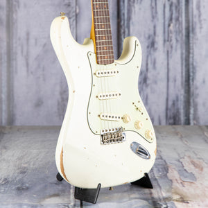 Used Fender Custom Shop 60s Stratocaster Relic Electric Guitar, 2017, Aged Olympic White, angle
