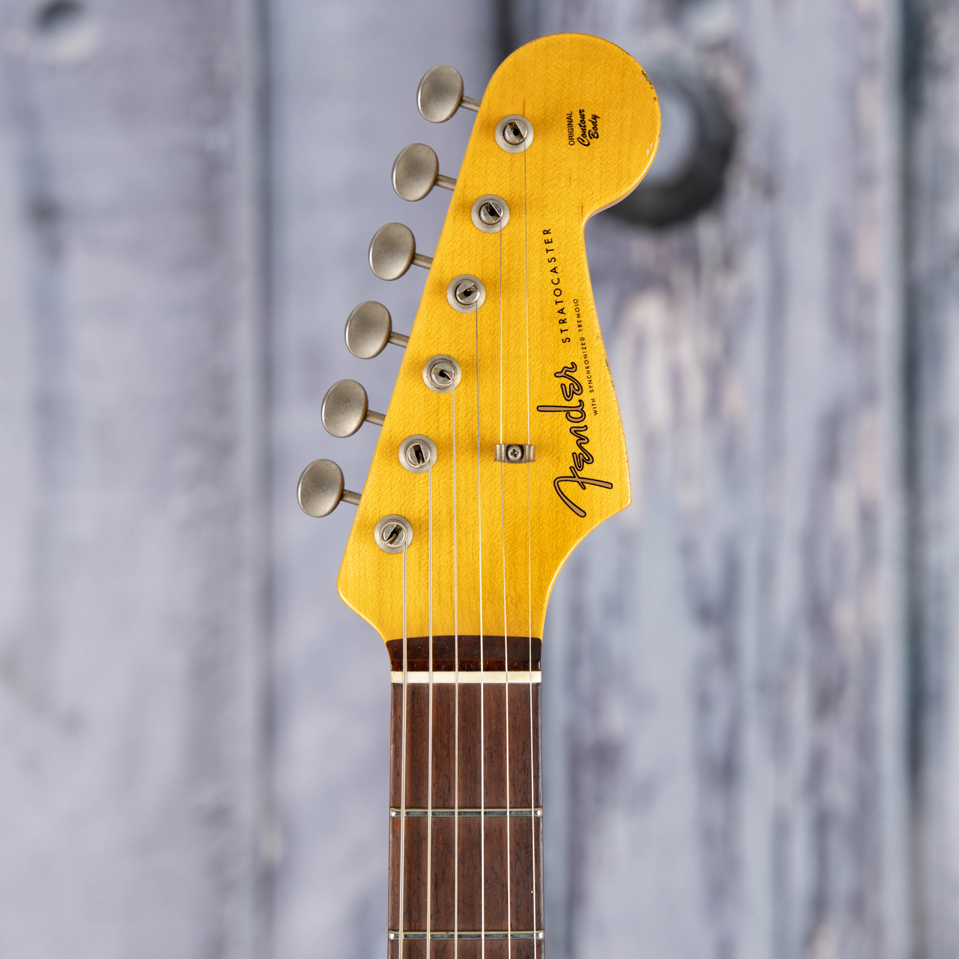 Used Fender Custom Shop 60s Stratocaster Relic Electric Guitar, 2017, Aged Olympic White, front headstock