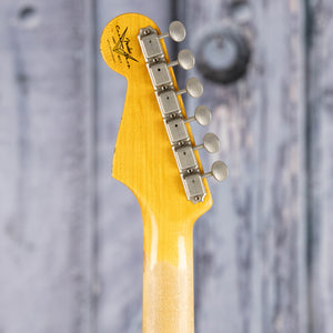 Used Fender Custom Shop 60s Stratocaster Relic Electric Guitar, 2017, Aged Olympic White, back headstock