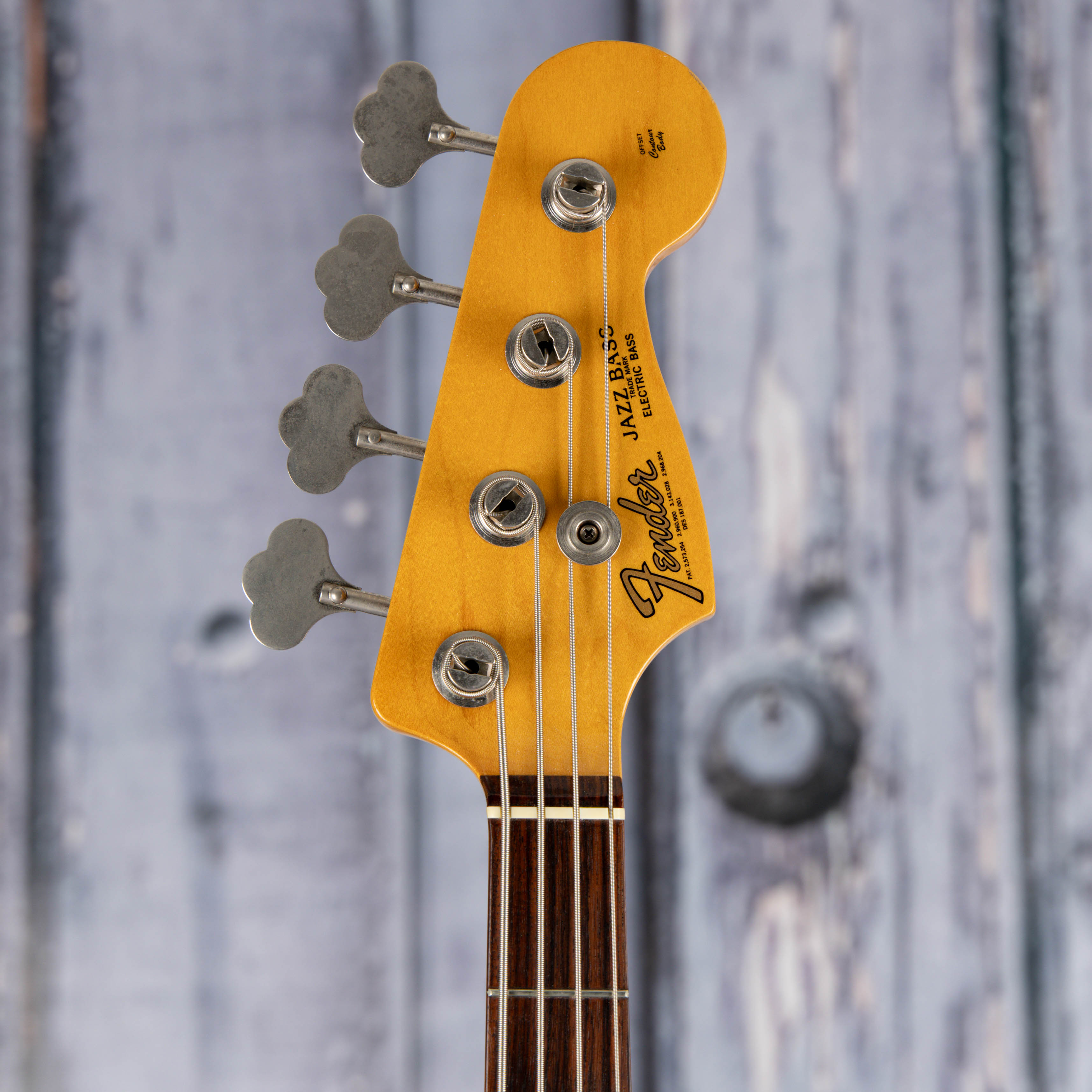 Used Fender American Vintage 1962 Jazz Bass Guitar, 1994, 3-Tone Sunburst, front headstock