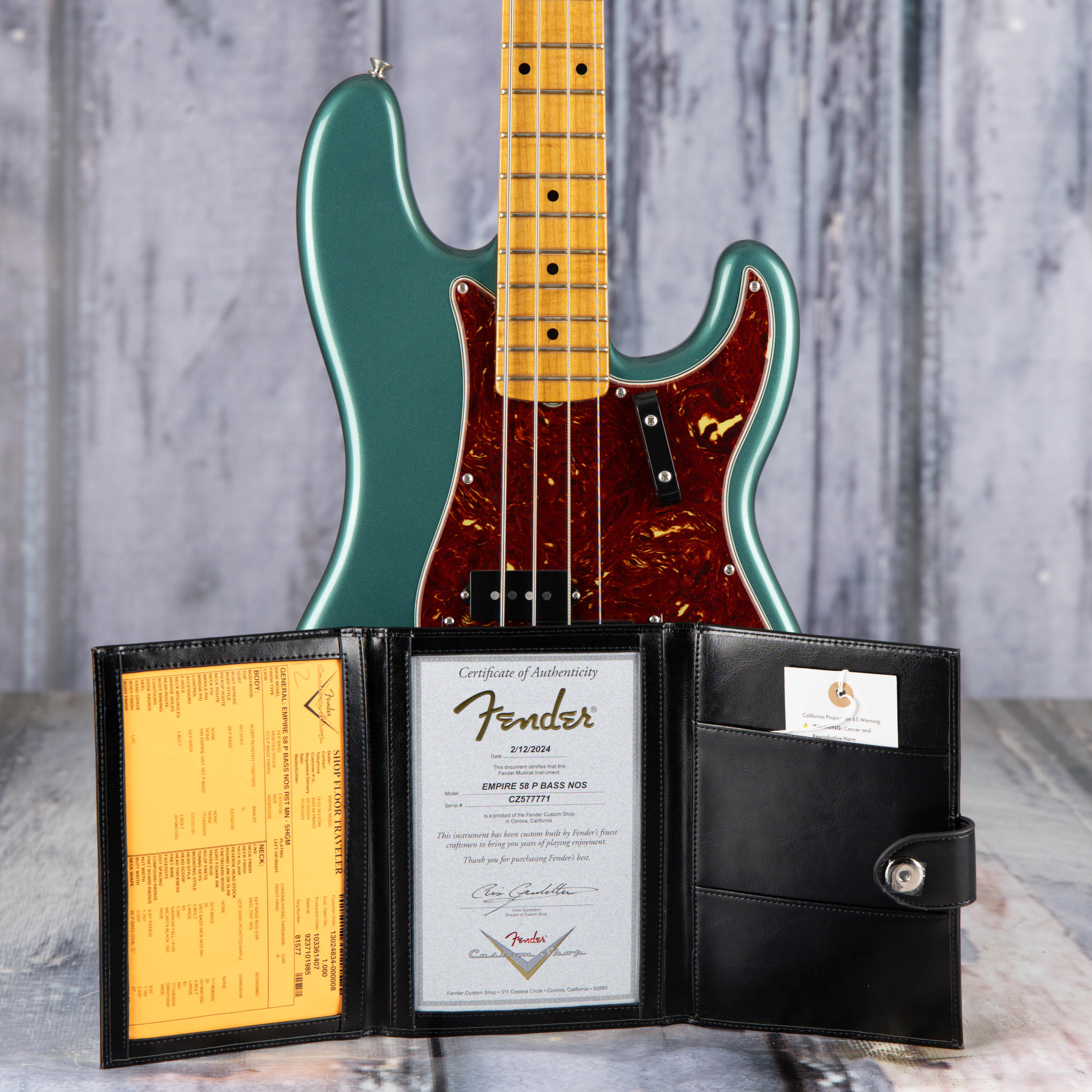Used Fender Custom Shop Empire '58 Precision Bass NOS Electric Bass Guitar, 2024, Sherwood Green Metallic, coa