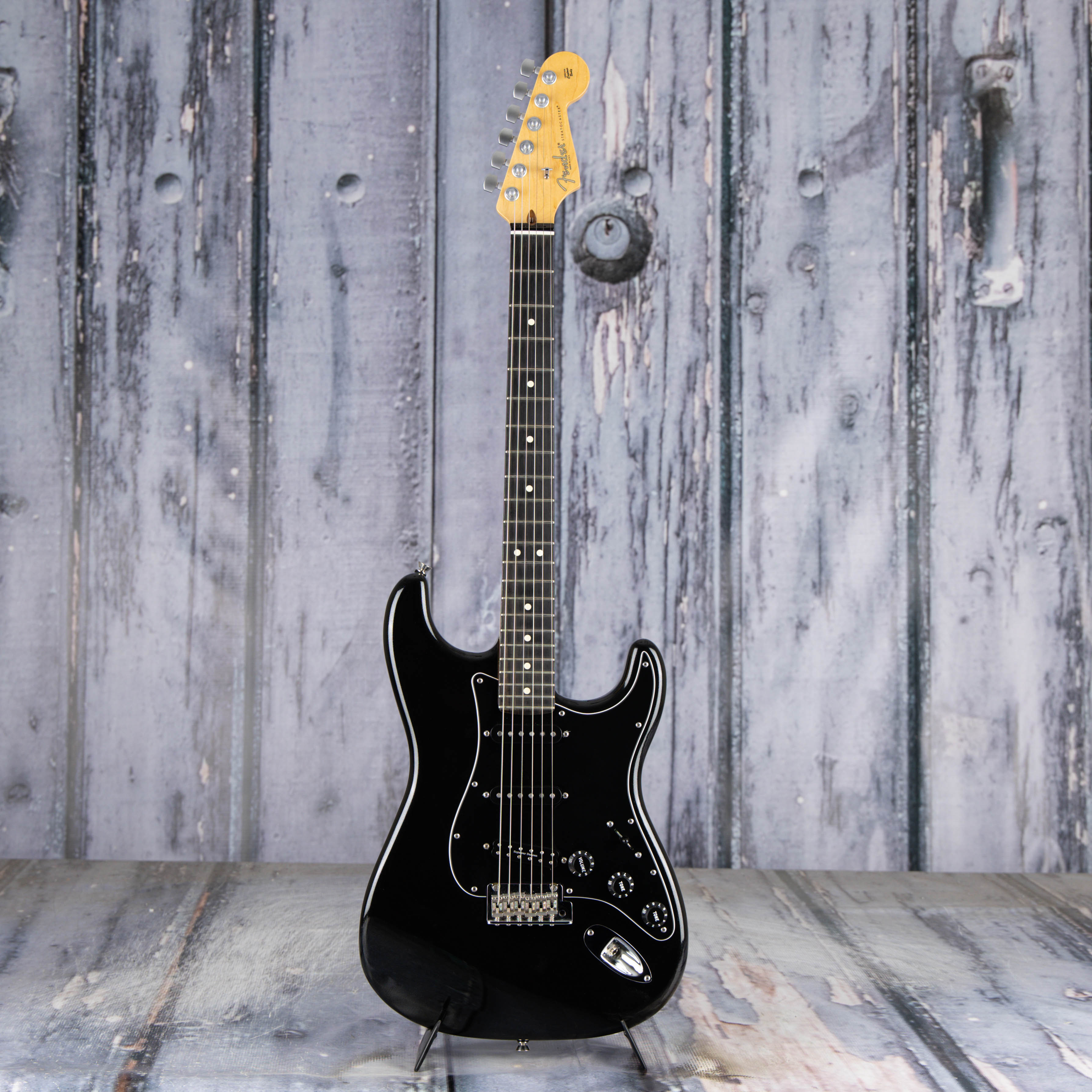 Used Fender Limited Edition Blackout Stratocaster Electric Guitar, 2015, Mystic Black, front