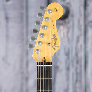 Used Fender Limited Edition Blackout Stratocaster Electric Guitar, 2015, Mystic Black, front headstock
