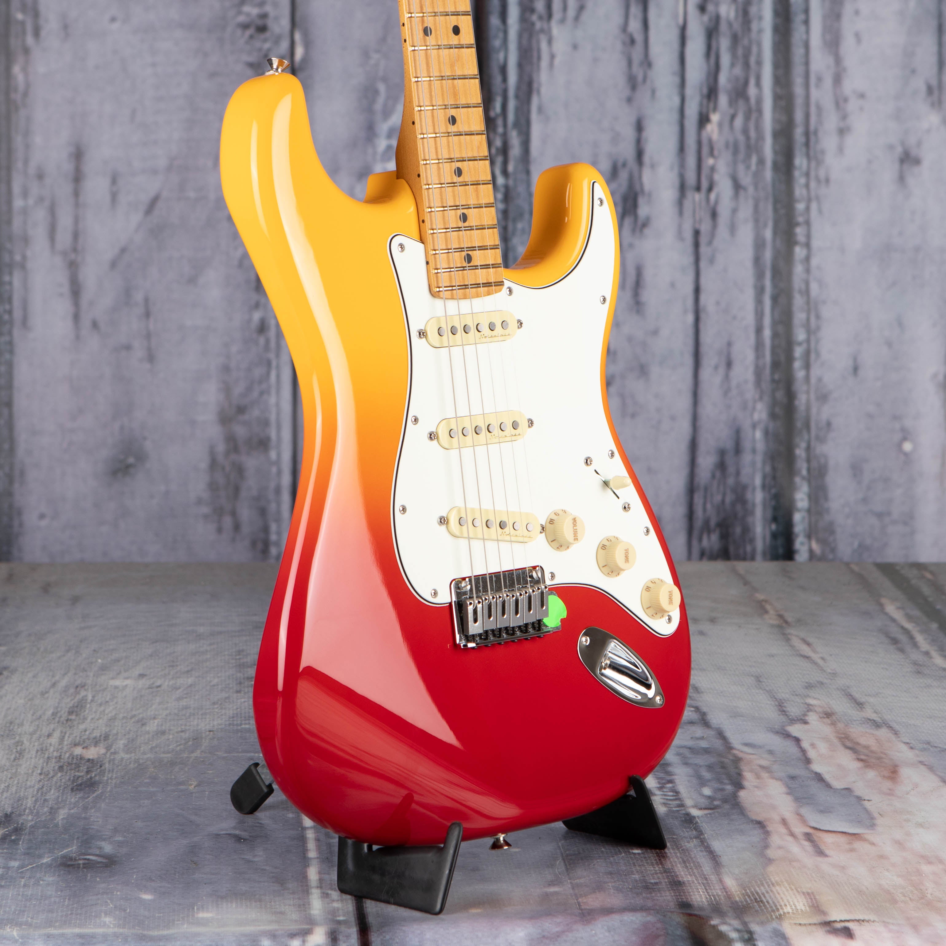 Used Fender Player Plus Stratocaster Electric Guitar, 2022, Tequila Sunrise, angle