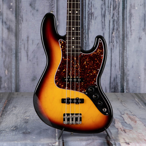 Used Fender Standard Jazz Bass Guitar, 2001, Brown Sunburst, front closeup