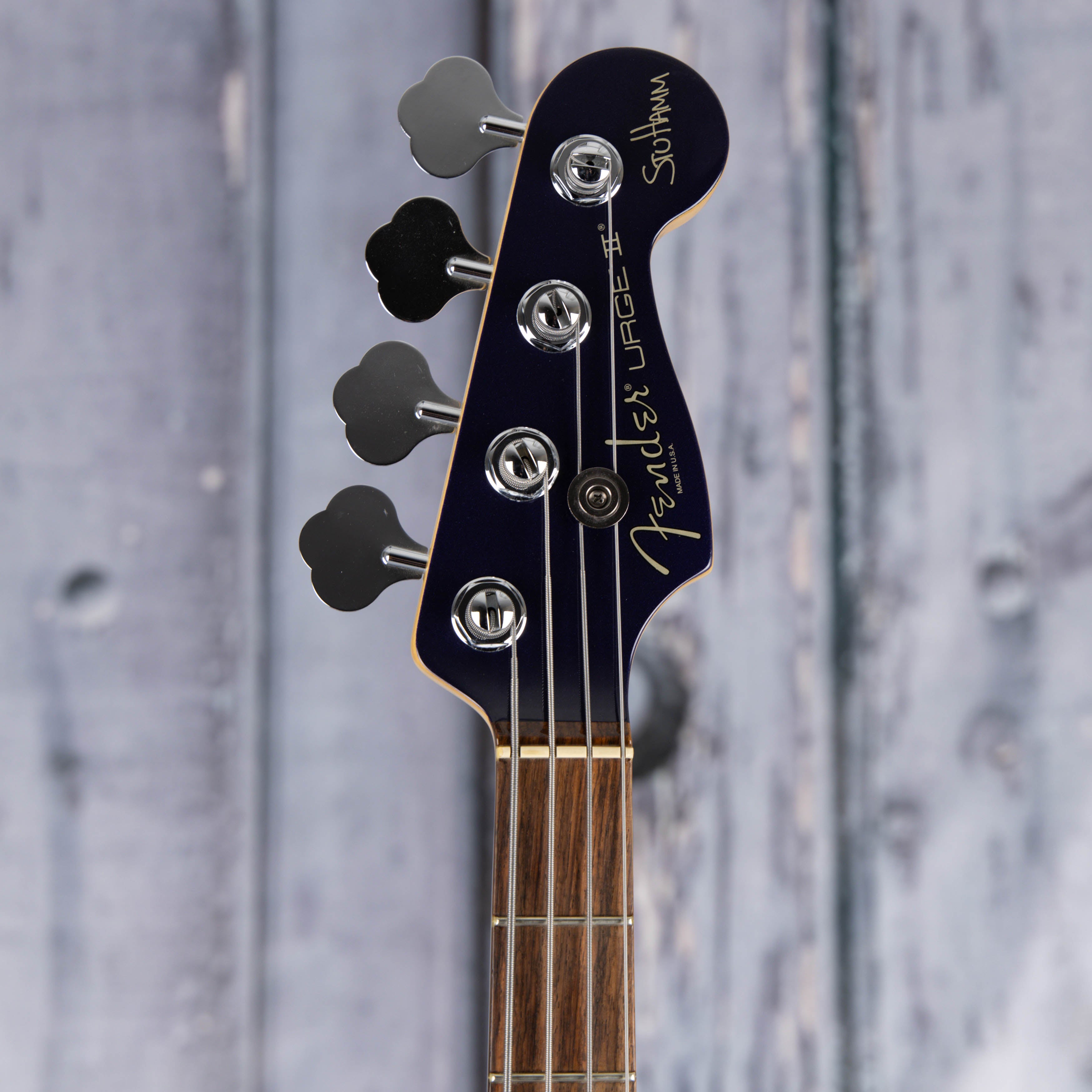 Used Fender Stu Hamm Urge II Electric Bass Guitar, 2006, Bright Sapphire Metallic, front headstock