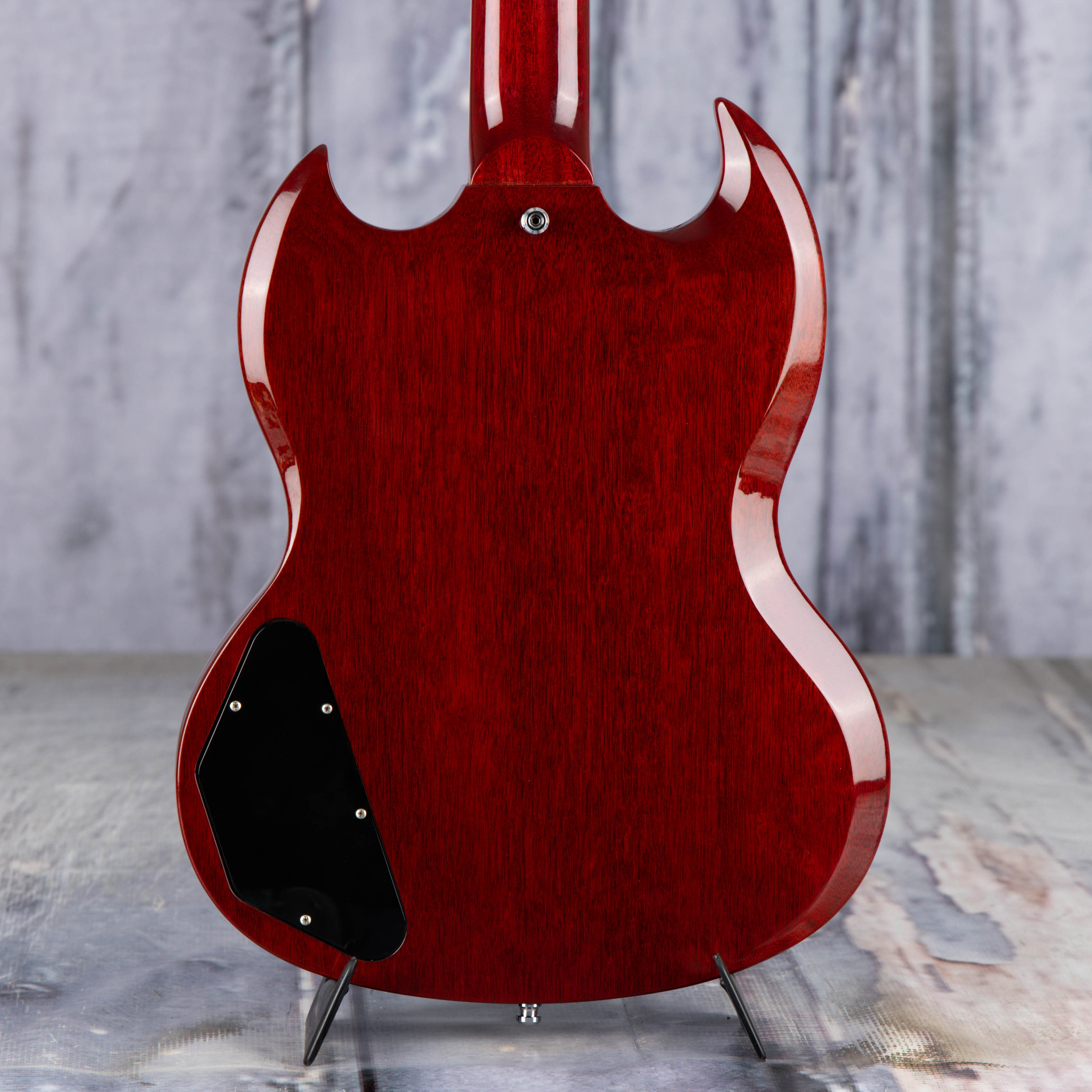Used Gibson 1961 SG Standard Maestro Vibrola Electric Guitar, Vintage Cherry, back closeup