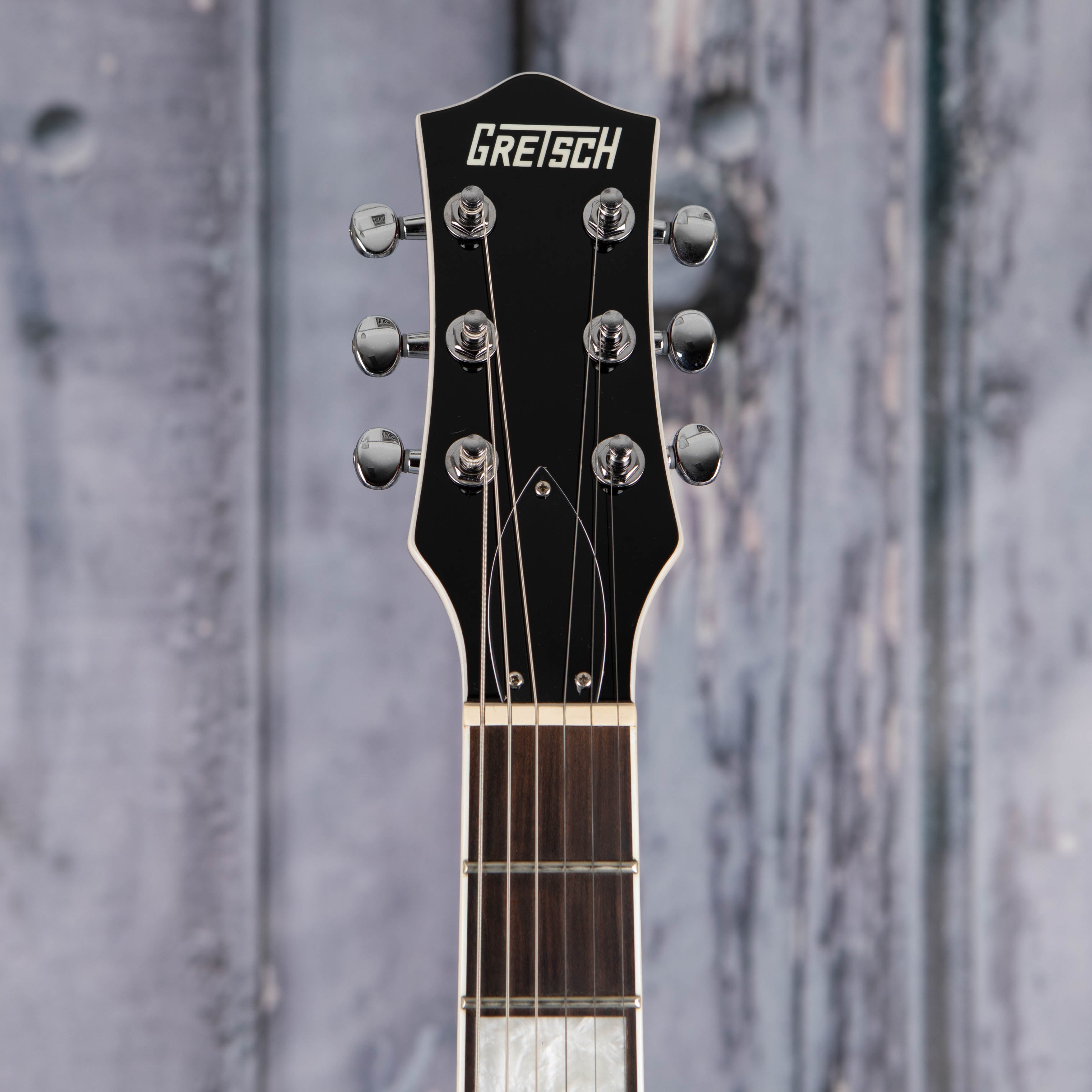Used Gretsch G5220 Electromatic Jet BT Single-Cut W/ V-Stoptail Electric Guitar, 2021, Jade Grey Metallic, front headstock