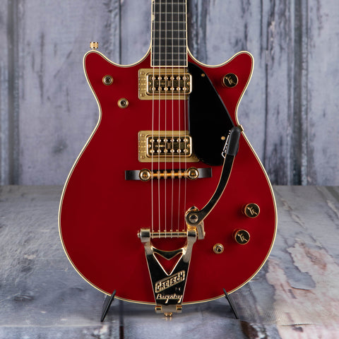 Used Gretsch G6131 T-62 Vintage Select '62 Jet W/ Bigsby Electric Guitar, Vintage Firebird Red, front closeup