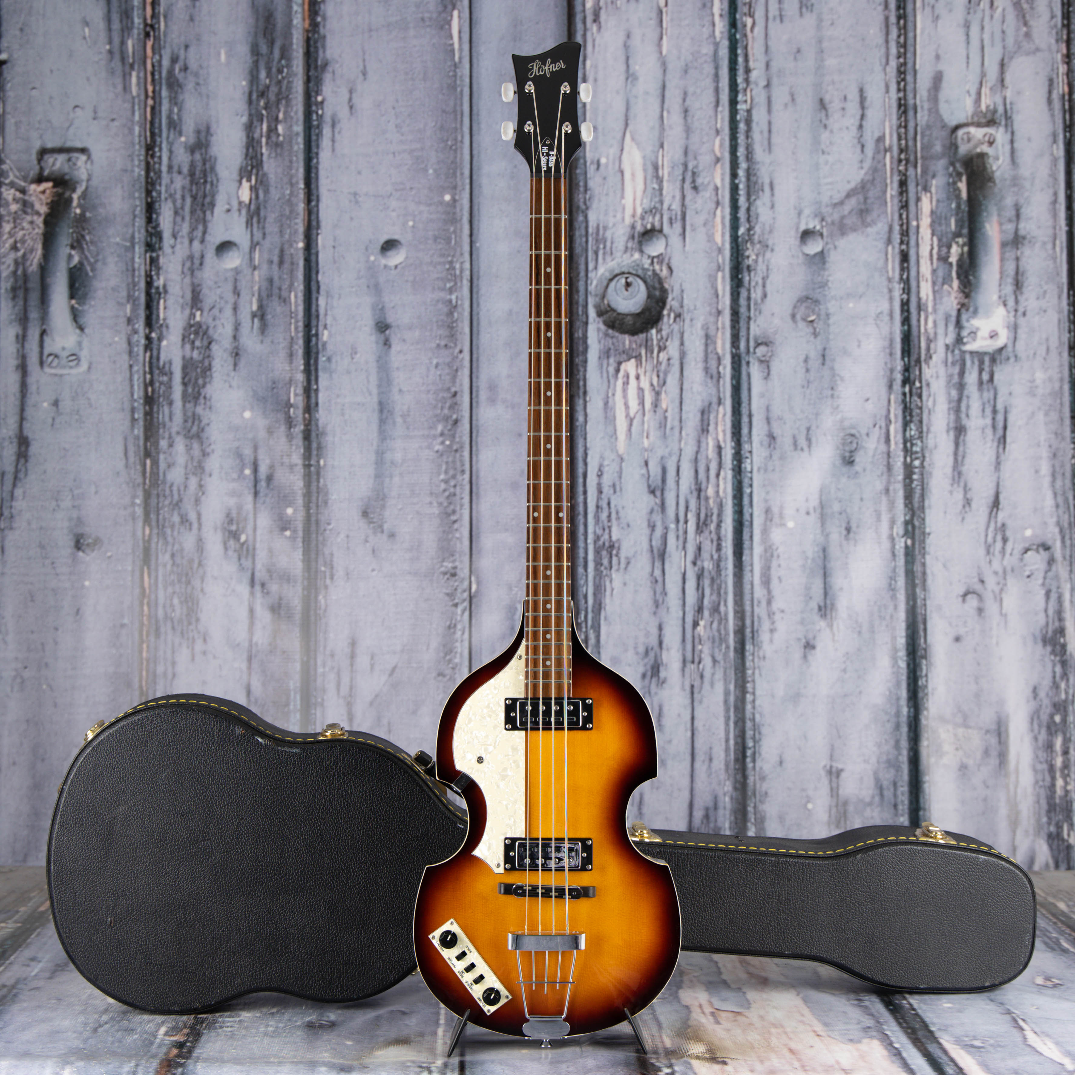 Used Höfner Hi-Series Left-Handed Violin Bass Guitar, Vintage Sunburst, case