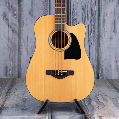 Used Ibanez AWB50BCE-LG Acoustic/Electric Bass Guitar, 2015, Natural Low Gloss, front closeup